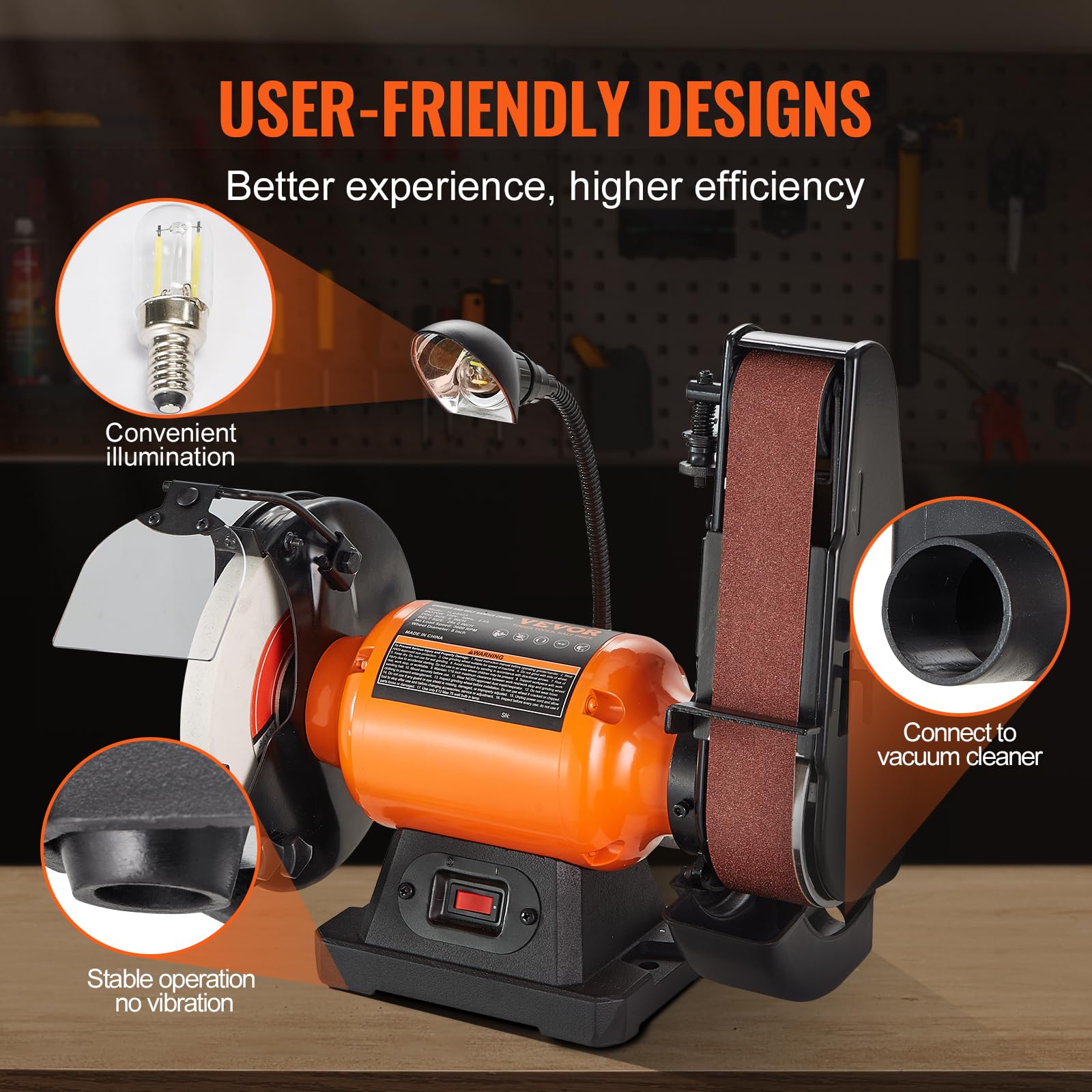VEVOR 8 Inch Bench Grinder with 2 x 28 Inch Belt Sander Combo, 2.5A Induction Motor for Metal Sharpening, Grinding & Polishing - Perfect for DIY Projects, Knife Sharpening & Metalworking in Home Workshops
