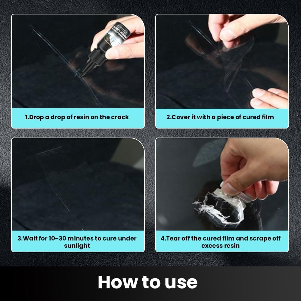 2PCS Windshield Crack Repair Kit - Car Glass Scratch & Chip Repair Glue with Fluid - Fix Windshield Cracks & Chips - Perfect for DIY Auto Glass Repair at Home or On the Road
