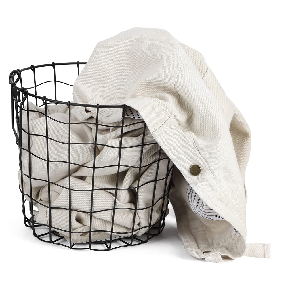Heavy Duty Iron Wire Utility Storage Basket with Handle - Round Metal Mesh Laundry Hamper for Dirty Clothes, Household & Bathroom Organization (8.5x9.8x7.5 Inches) - Perfect for Bedroom Closet, Laundry Room & Bath Storage