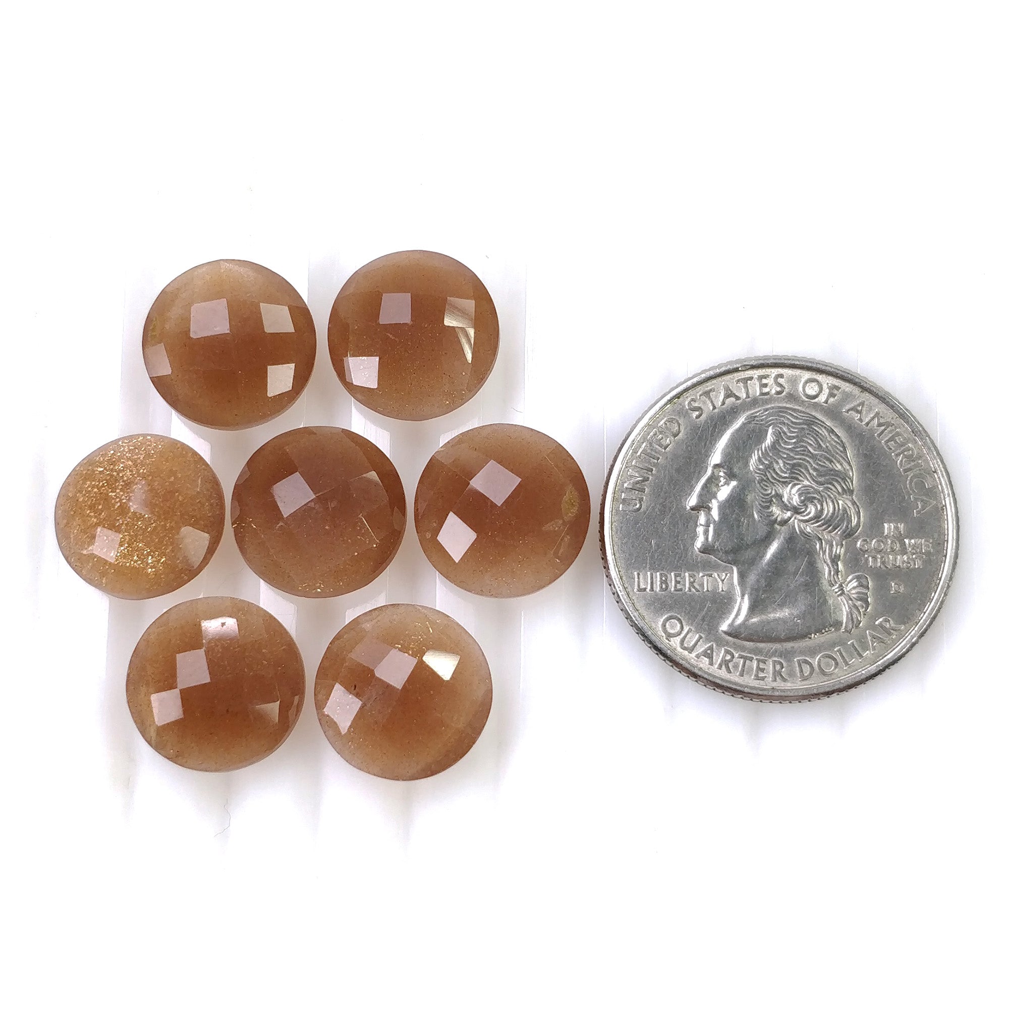 Natural Untreated Brown Moonstone Gemstone - 34.40cts Checker Cut Round Shape (12mm, 7pcs) | Healing Crystal for Jewelry Making, Meditation & Spiritual Practices