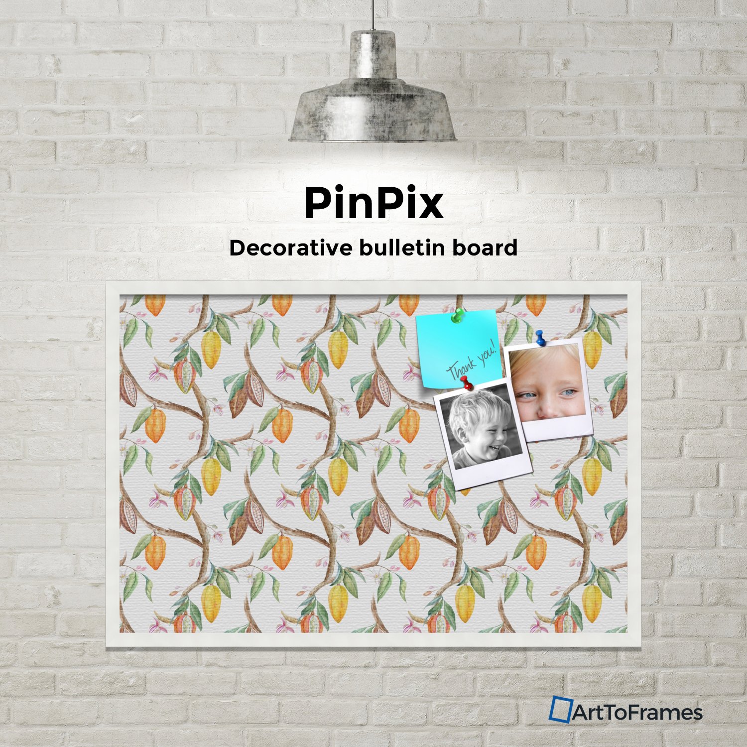 PinPix Custom Printed Cork Bulletin Board - 36x24 Inches (2x3 ft) Canvas with Fruit on Vine Design, White Framed in Satin - Perfect for Home Office, Kitchen, or Classroom Organization