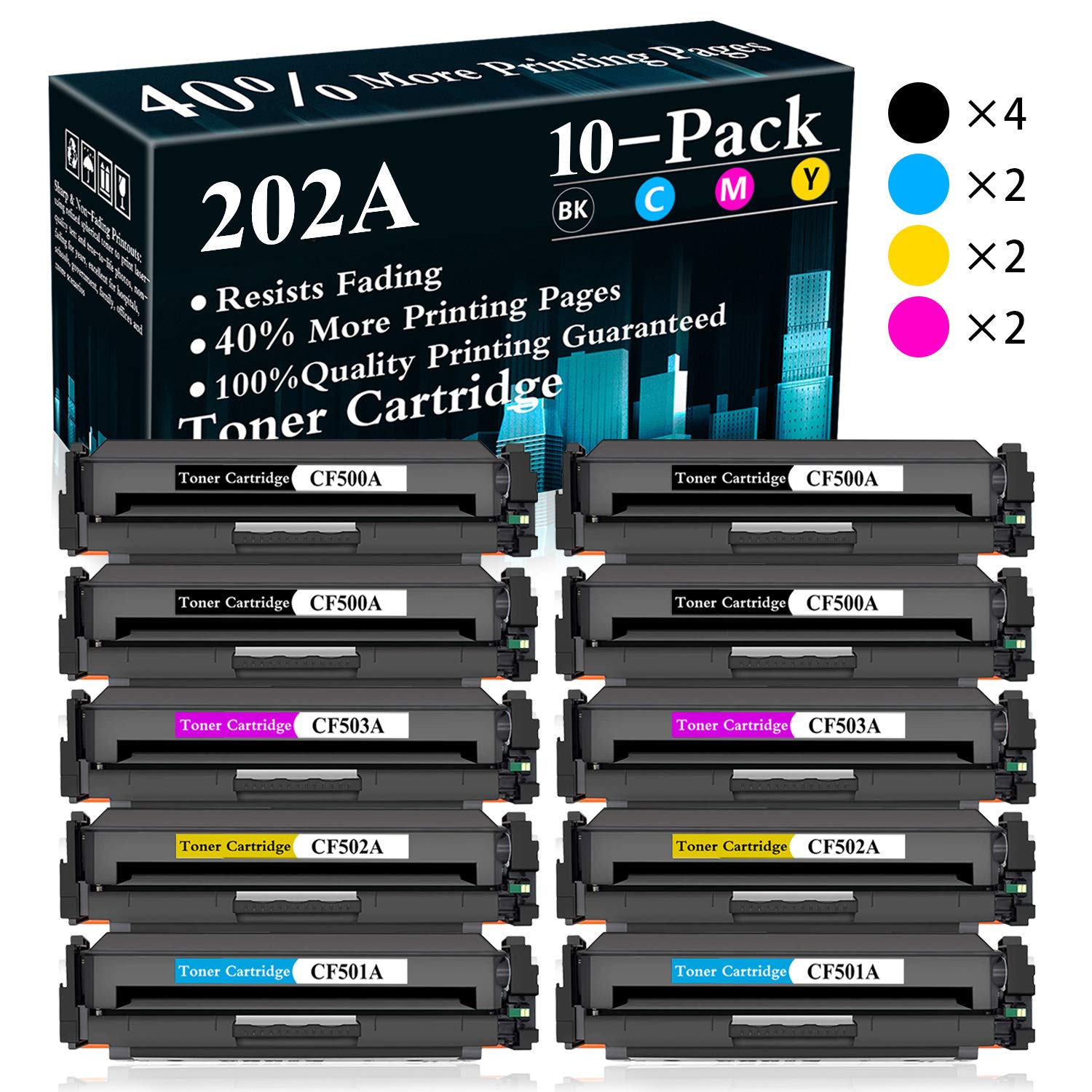 10-Pack (4BK+2C+2M+2Y) CF500A CF501A CF502A CF503A Compatible Toner Cartridge Replacement for HP Color LaserJet Pro M254nw/M254dw/M254dn/MFP M280nw/MFP M281fdn/M281fdw/MFP M281cdw Printers - High-Quality Printing for Office & Home Use