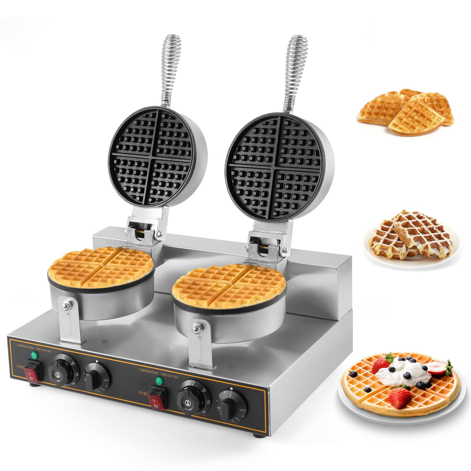 **Dyna-Living 2400W Commercial Waffle Maker - Double Non-Stick Round Waffle Iron for Restaurants, Hotels & Cafes - Heavy Duty Stainless Steel - Perfect for Breakfast, Brunch & Dessert Buffets**