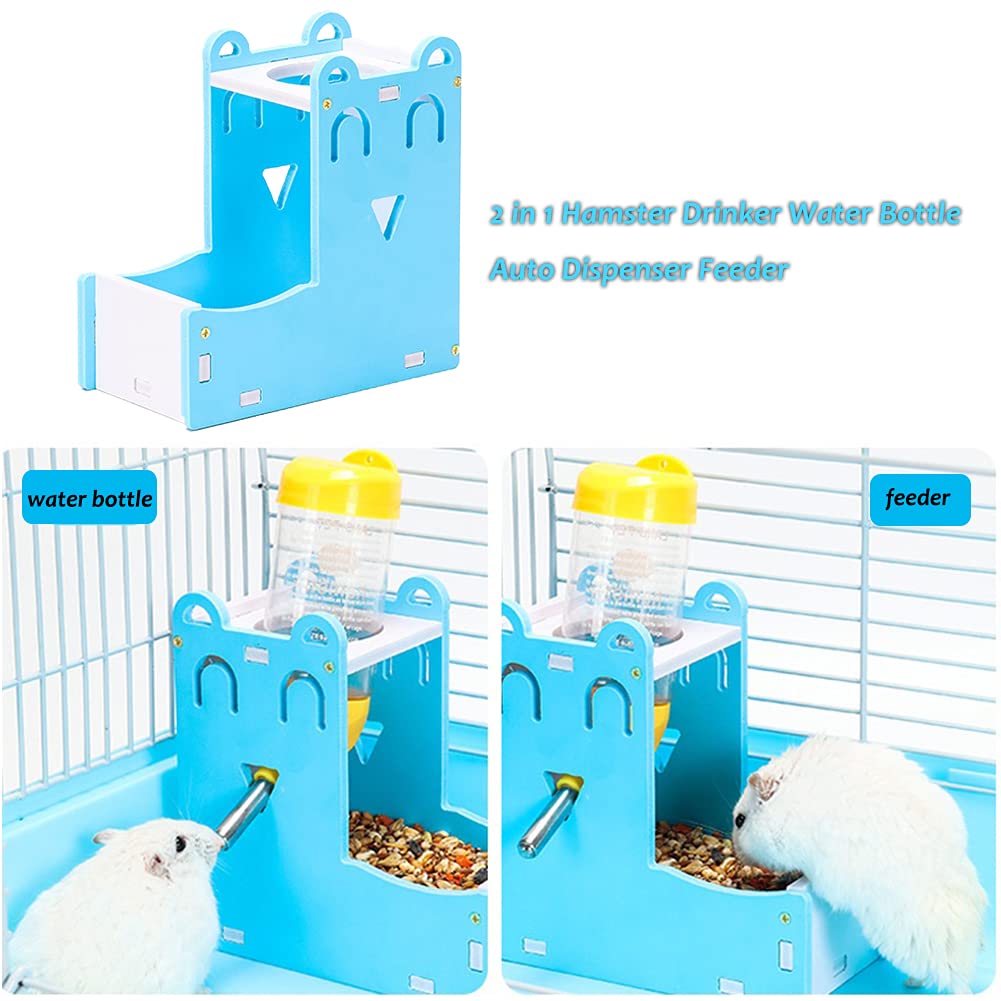 Petlex 2-Pack Small Animal Water Bottle with Food Container - 2 in 1 Hanging Water Dispenser & Food Bowl Feeder for Hamsters, Rabbits, Guinea Pigs, Chinchillas & Hedgehogs - Perfect for Cage Accessories & Pet Hydration Solutions