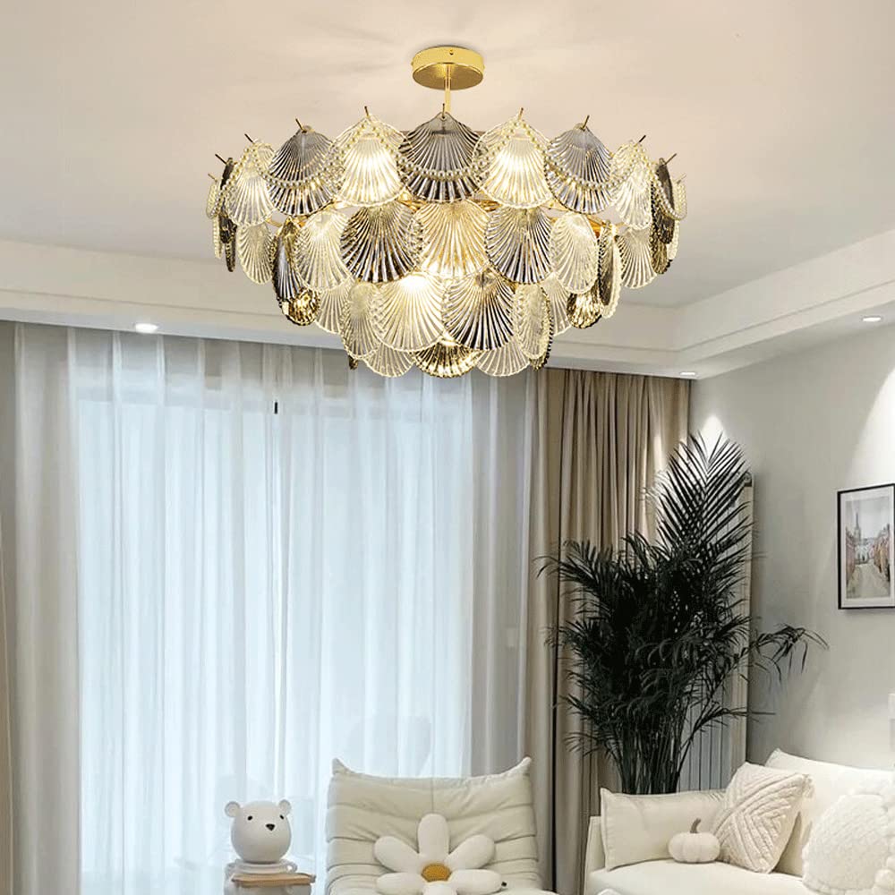 Luxury French Crystal Chandelier - Modern Minimalist Gold Hanging Light for Living Room, Bedroom, Dining Room & Cafe - Elegant Glass Ceiling Lamp for Home Decor & Wedding Venues