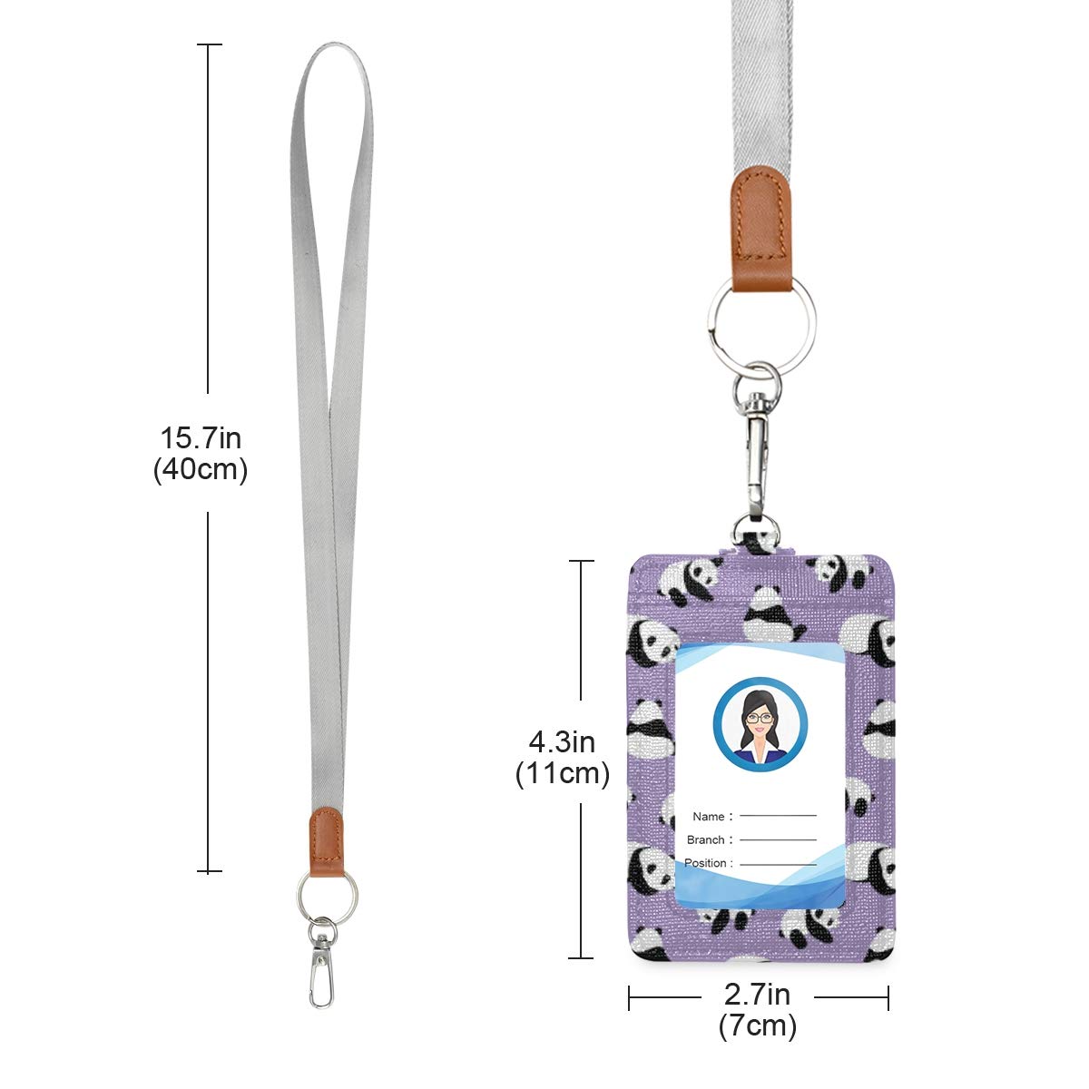 Cute Cartoon Panda Badge Holder - PU Leather ID Card Case Wallet with Neck Lanyard & Key Ring - Perfect for Work, School, Events & Conventions