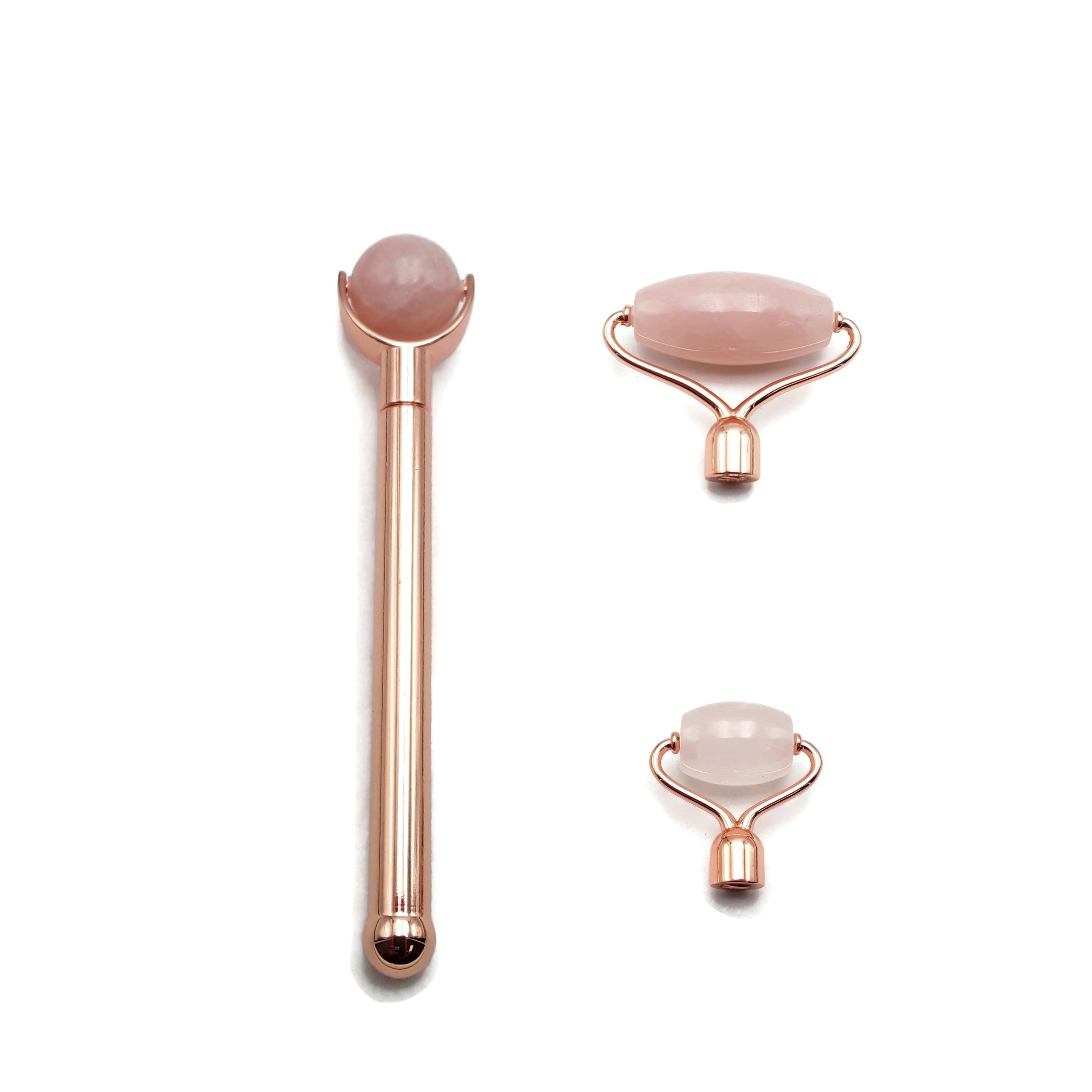 3 in 1 Rose Quartz Facial Massage Roller Set - Detachable Pieces for Face & Neck - Anti-Aging & Skin Tightening Tool - Perfect for Home Spa & Skincare Routine