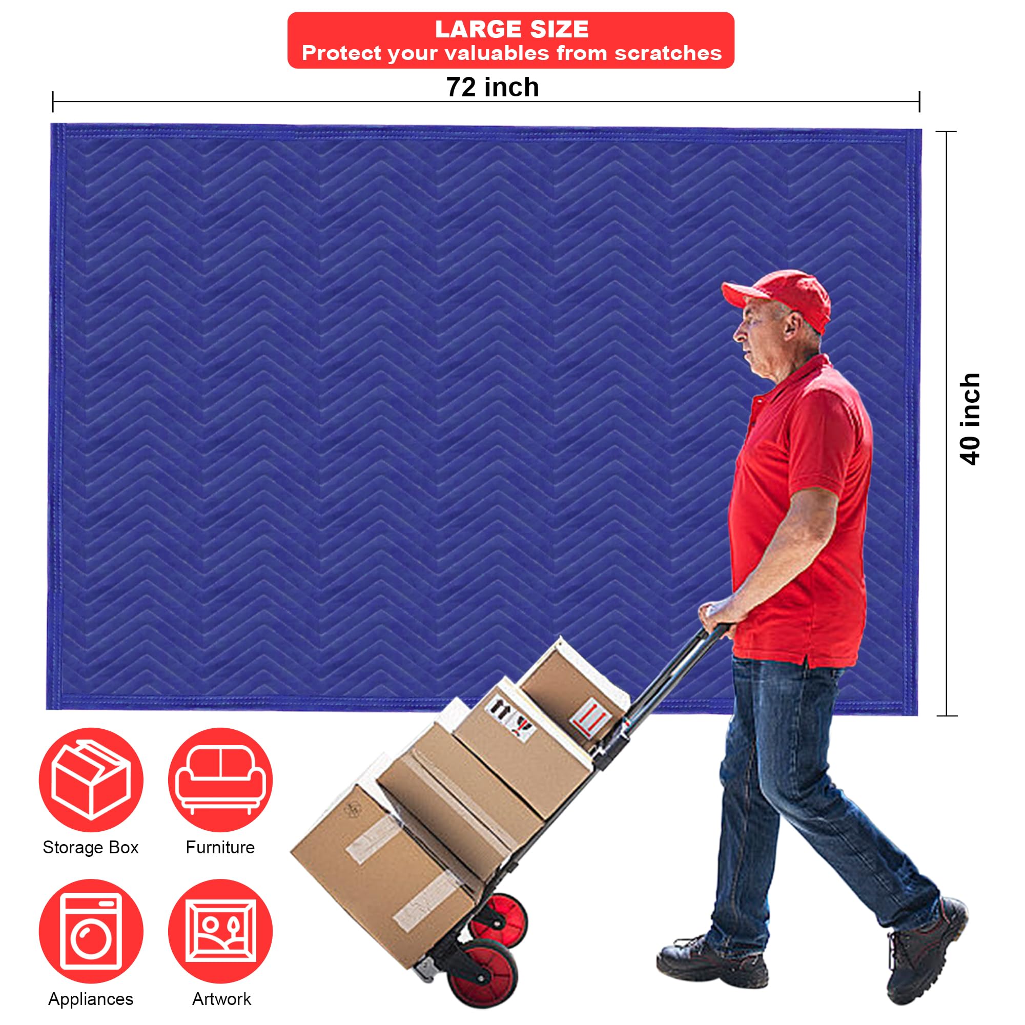 2 Pack Heavy Duty Moving Blankets 40x72 Inches - Professional Quilted Furniture Pads for Shipping, Moving & Storage | Durable Packing Blankets to Protect Sofas, Mattresses & Floors (Blue)