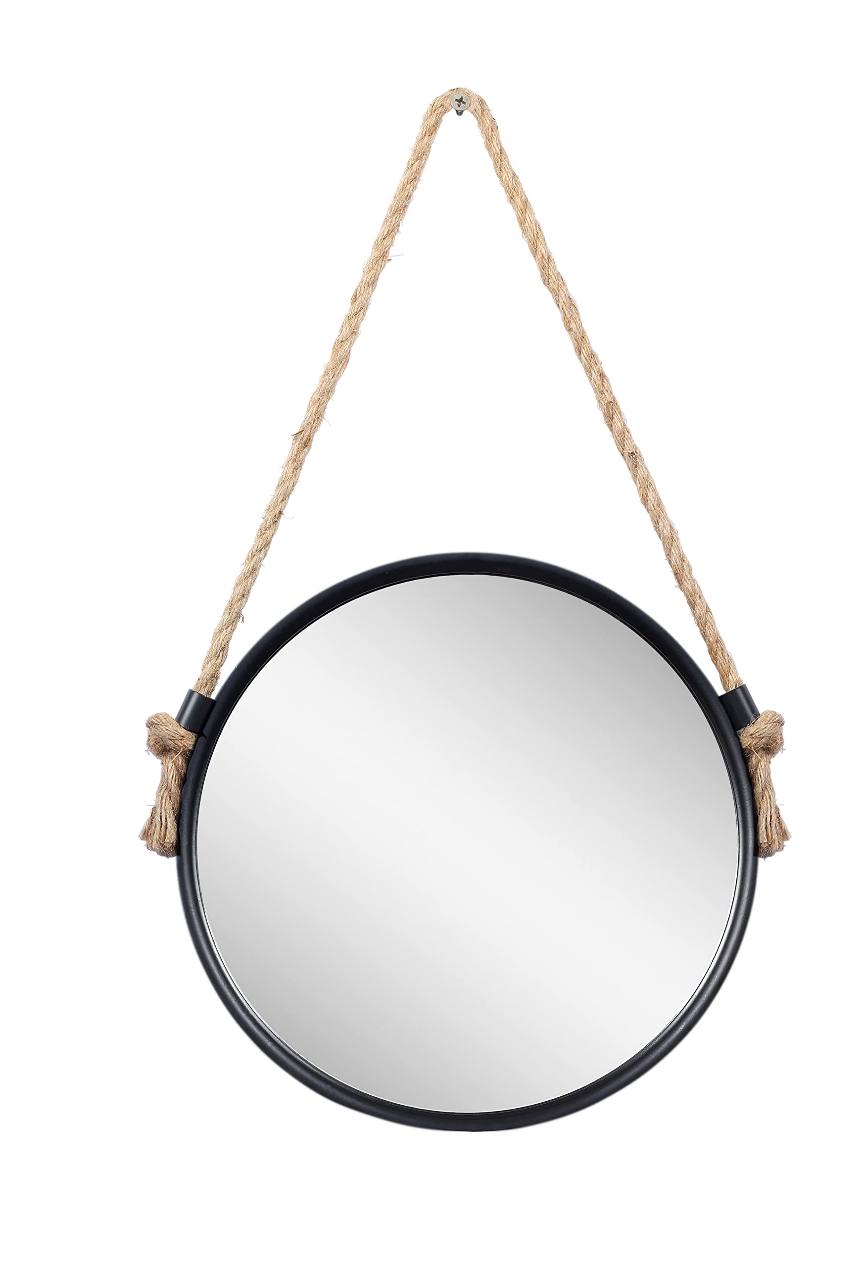 RUIDOZ 18 Inch Round Wall Mirror with Hanging Rope, Black Metal Frame Circle Mirror for Home Decor - Perfect for Living Room, Bedroom & Entryway