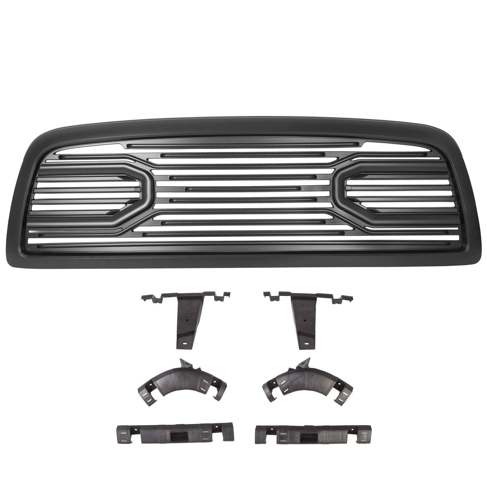 ECOTRIC Black Front Hood Bumper Grille Grill for 2009-2012 Dodge Ram 1500 (Without Lights) - Durable Replacement for Off-Road & Daily Driving