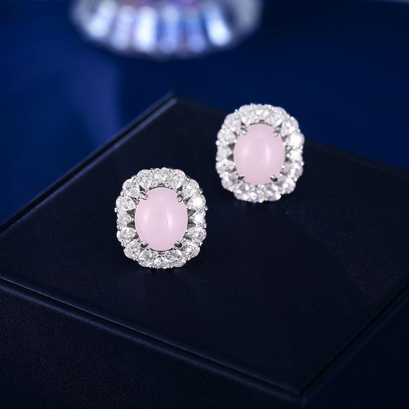 2025 New Chinese Style Guochao Elegant Earrings – Light Luxury Retro Oval Chalcedony Earrings for Women, Natural Ice Green Gemstone Jewelry – Perfect for Parties, Weddings & Formal Occasions