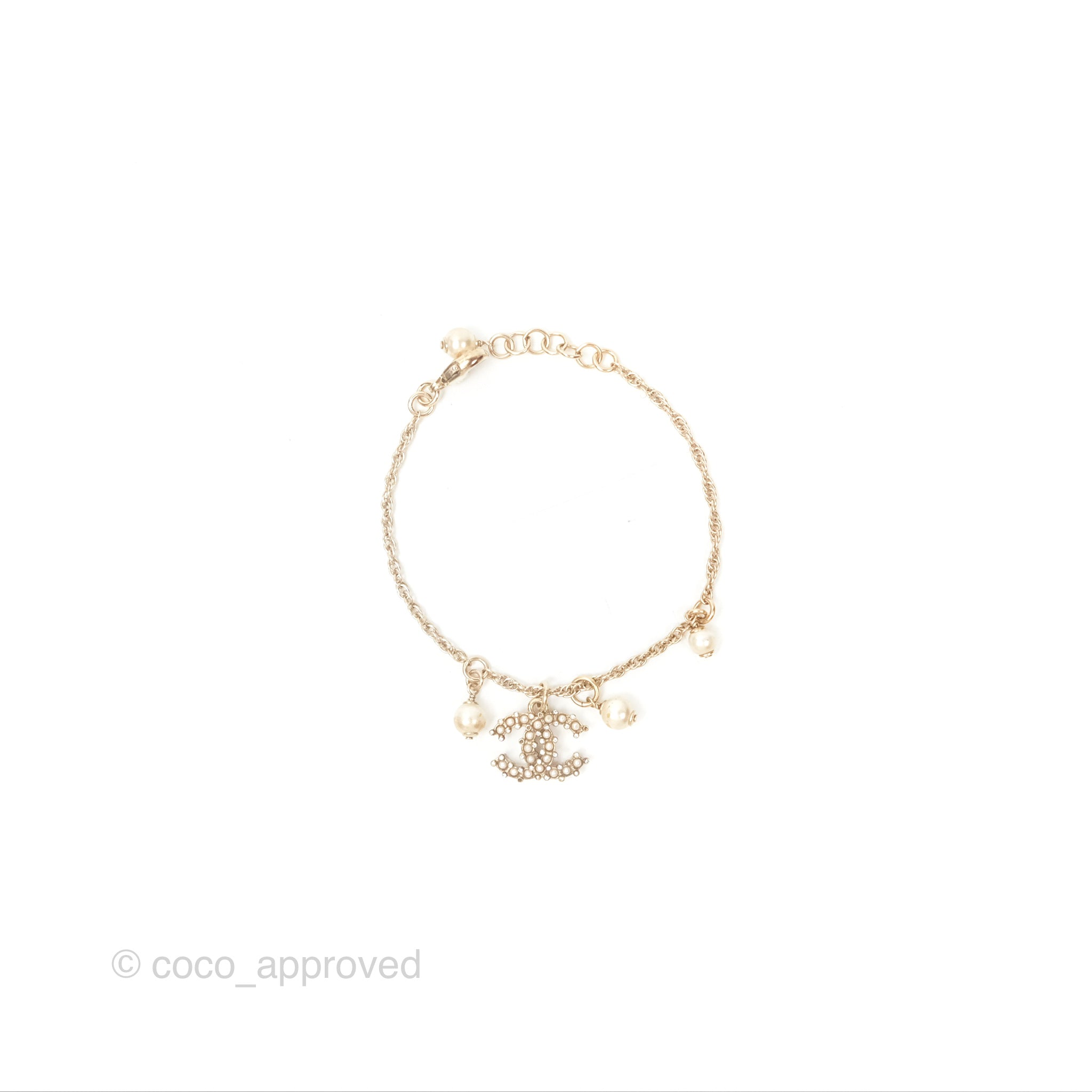 Chanel CC Crystal Pearl Chain Bracelet in Gold Tone - Elegant 19C Design for Women's Fashion & Luxury Gift Giving