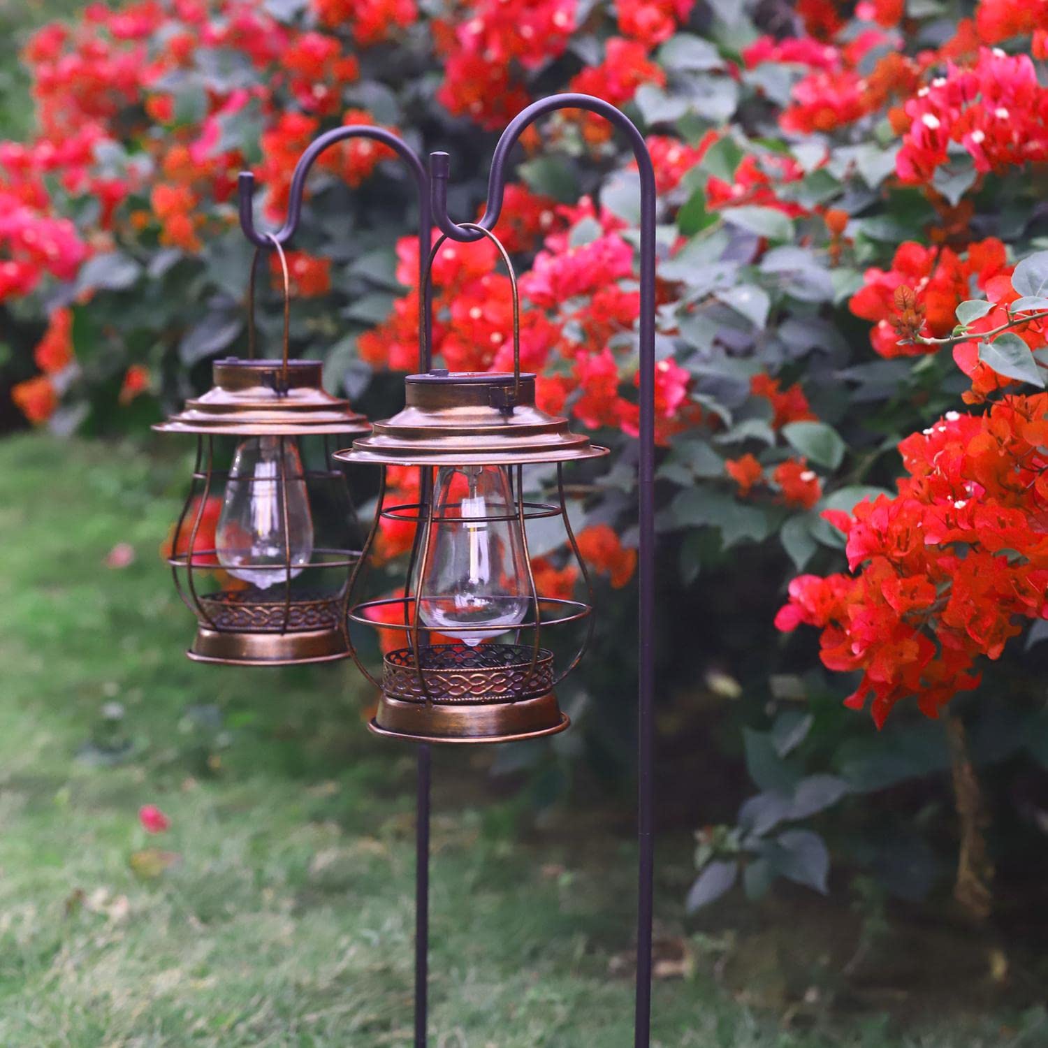 2 Pack Solar Outdoor Hanging Lights - Waterproof LED Garden Lanterns with Retro Design for Courtyard, Lawn, Patio & Pathway Decor | Perfect for Backyard, Porch, and Outdoor Party Lighting