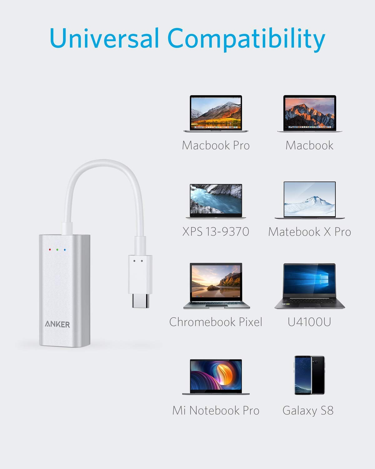 Anker USB C to Gigabit Ethernet Adapter - Aluminum Portable USB 3.0 to RJ45 Converter for MacBook Pro/Air, iPad Pro, XPS - Fast Wired Internet for Work, Gaming & Streaming