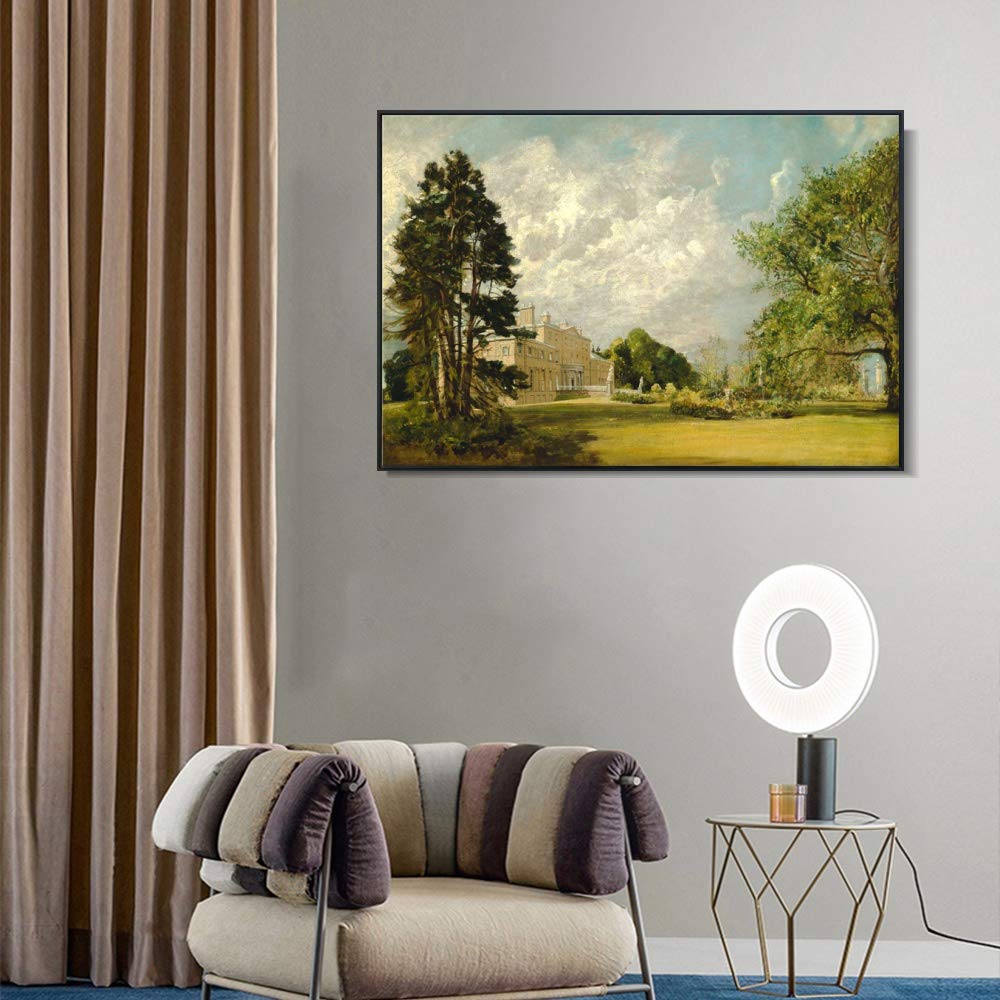 INVIN ART Framed Canvas Giclee Print - Malvern Hall by John Constable - 20x24 Inch Wall Art for Living Room, Home Office Decor - Black Slim Frame - Perfect for Classic & Modern Interior Design