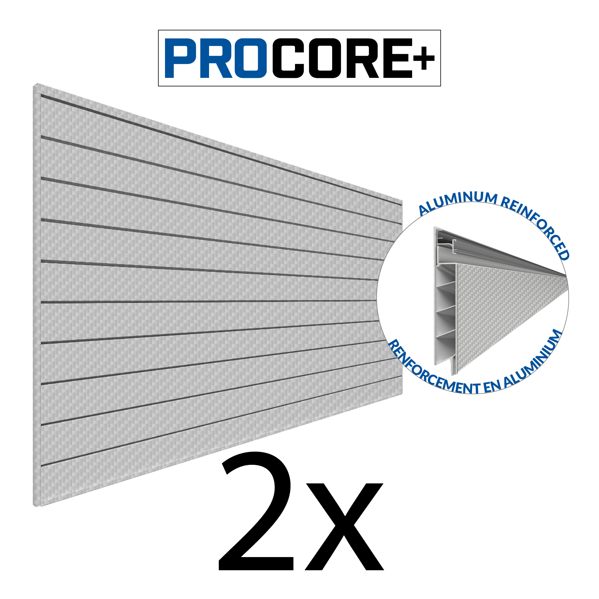 4 x 8 ft Procore+ Silver Gray Carbon Fiber PVC Slatwall Panel - 2 Pack (64 sq ft) for Retail Stores, Garages & Home Organization