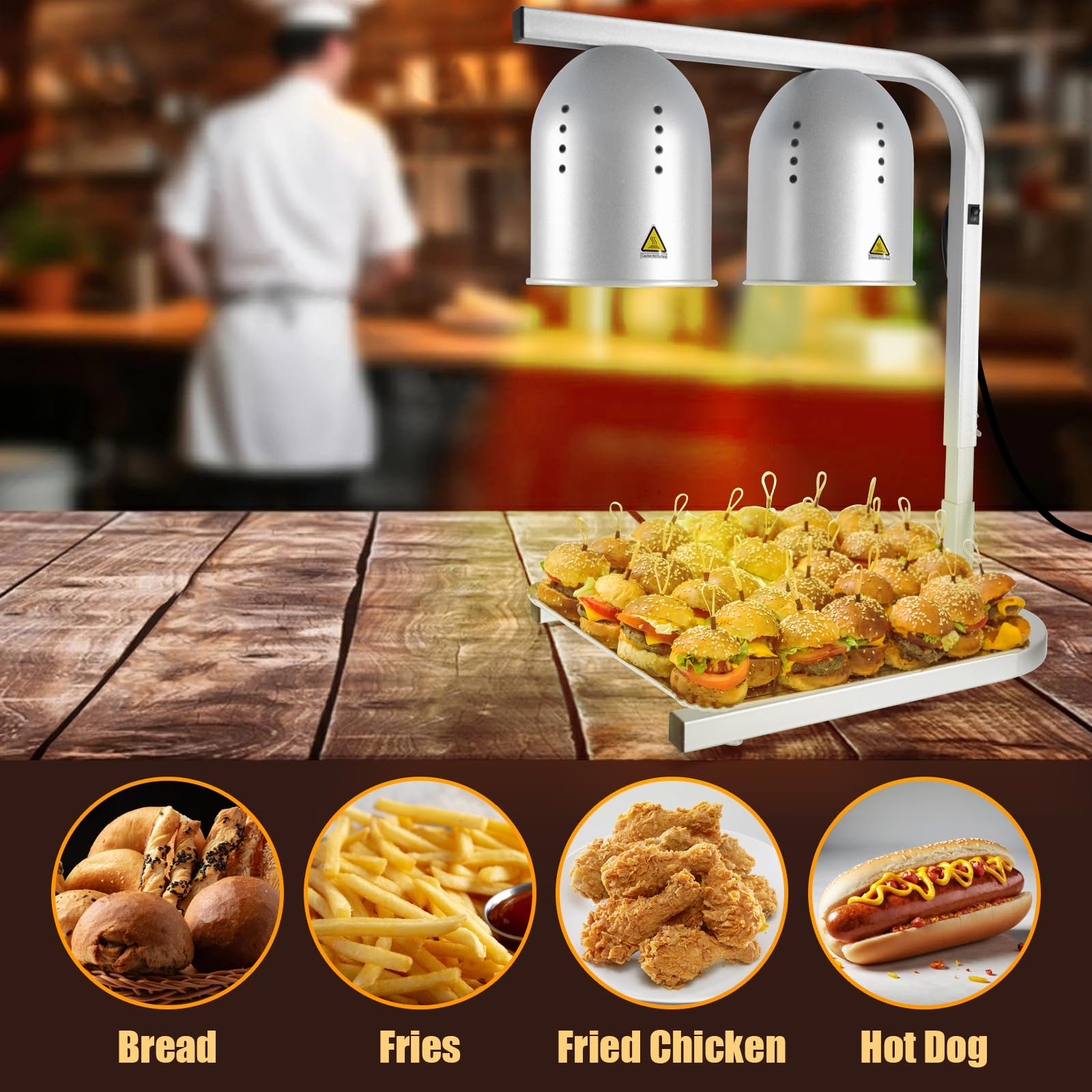 Commercial Food Heat Lamp with Adjustable Height Stand - 2 x 250W Bulbs for Fast & Even Heating | Perfect for Restaurants, Buffets, Bakeries & Home Kitchens | Keep Food Warm for Serving & Display