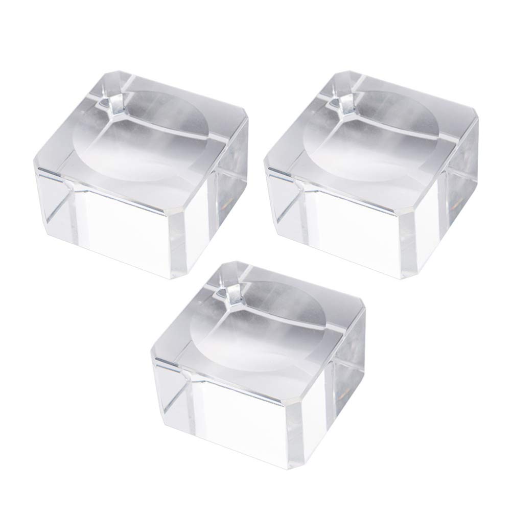 BESPORTBLE 3PCS Clear Crystal Ball Stand - Square Glass Display Base Holder for Crystal Spheres (3cm) - Perfect for Home Decor, Office Desk Display, and Feng Shui Arrangements
