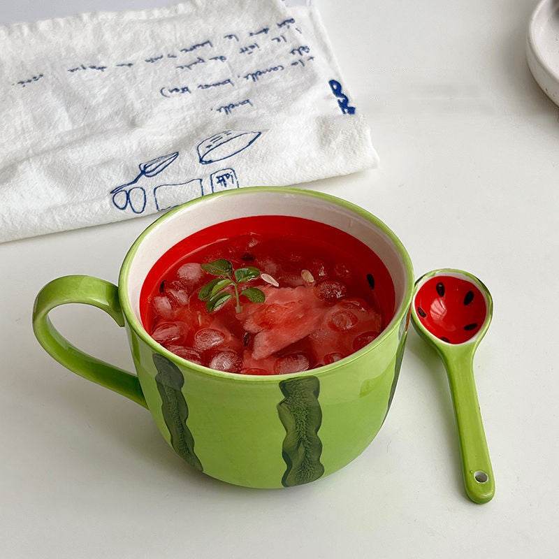 Fresh Watermelon Design Ceramic Mug - 16oz Summer Drinkware for Iced Coffee, Smoothies & Lemonade - Perfect for Beach, Picnics & Outdoor Parties
