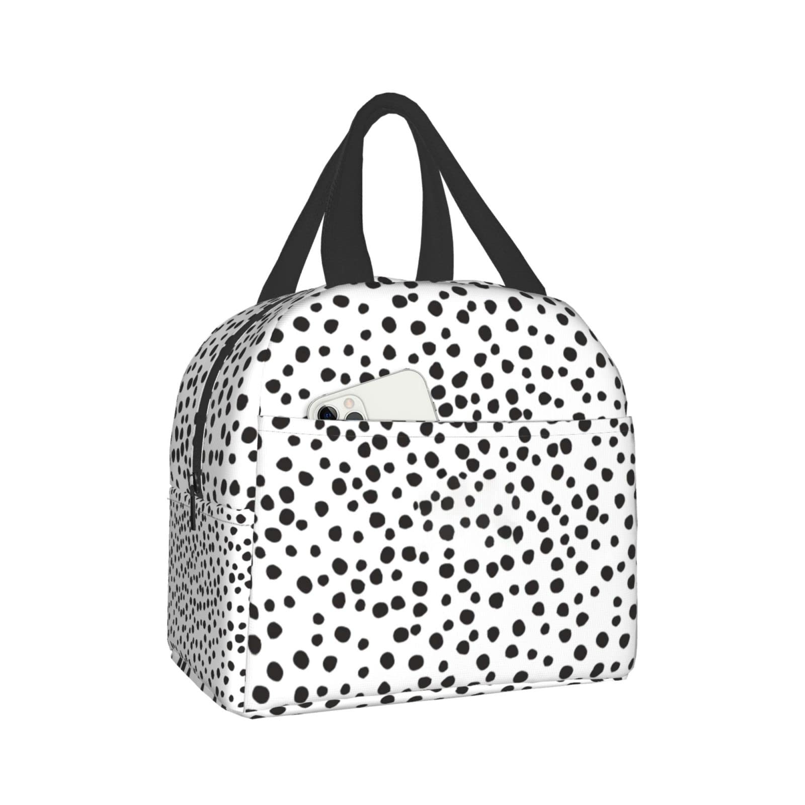 Stylish Black Polka Dot Insulated Lunch Bag for Kids, Women & Men - Reusable Thermal Lunch Tote for School, Office, Picnic & Travel - Perfect for Work Lunch, Outdoor Activities & Daily Commute
