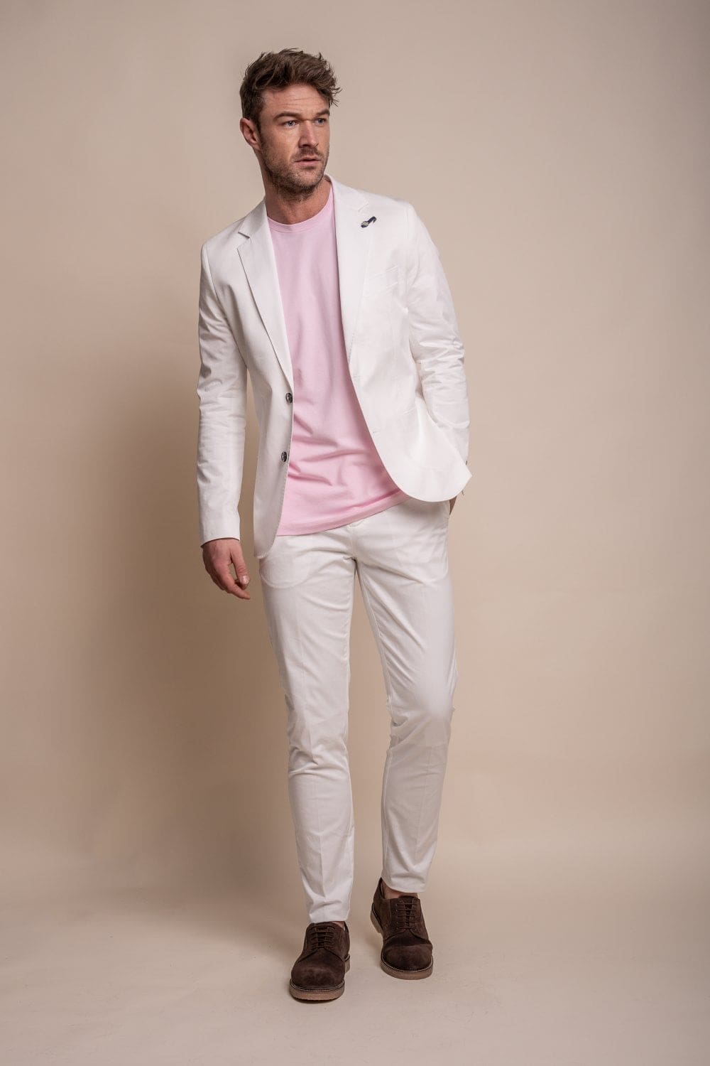 Cavani Mario Men's Ecru Blazer Jacket - Slim Fit Casual Sports Coat for Weddings, Business & Office Wear
