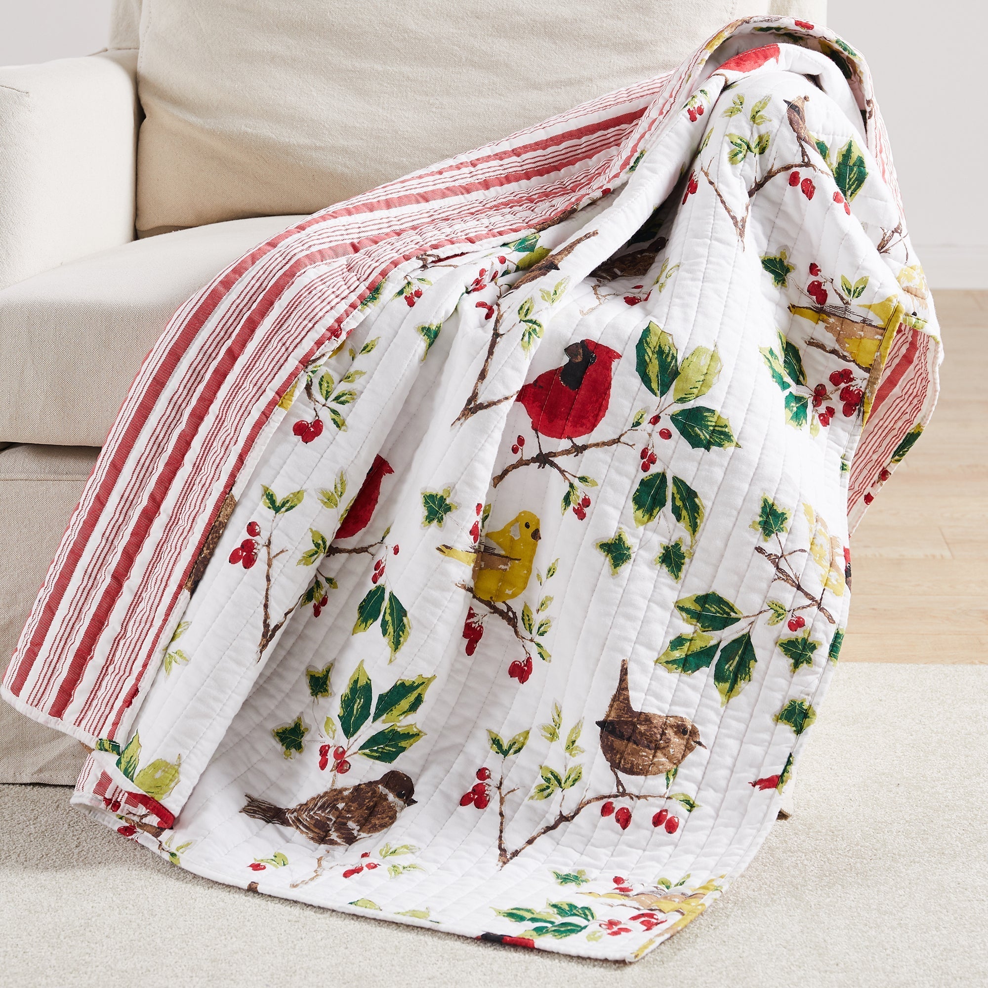 Cozy Joybirds Quilted Throw Blanket - Soft & Warm Bedspread for Couch, Bed, Sofa - Perfect for Winter Nights, Movie Time & Home Decor