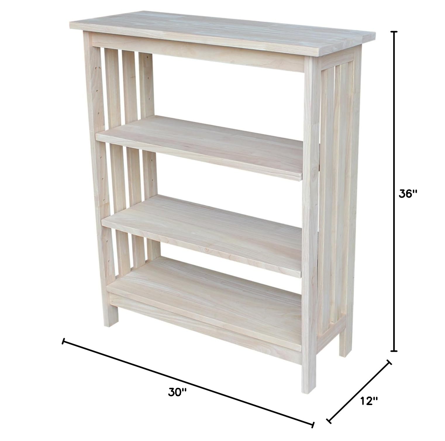 International Concepts 3-Tier Mission Shelf Unit - Unfinished Wood Storage Organizer for Living Room, Bedroom & Office | Rustic Home Decor