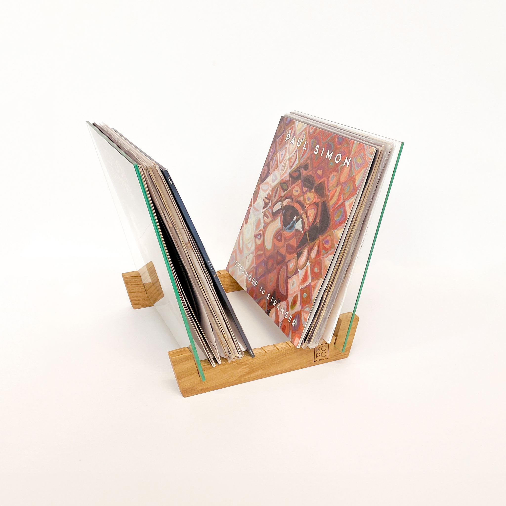 Kopo Création Vinyl Record Storage Stand - 33 Towers Holds 60 Vinyl Records | Solid Oak & Tempered Glass Minimalist Design | Ideal for Record Collectors | Made in France | Perfect for Living Room, Music Studio & Vinyl Display