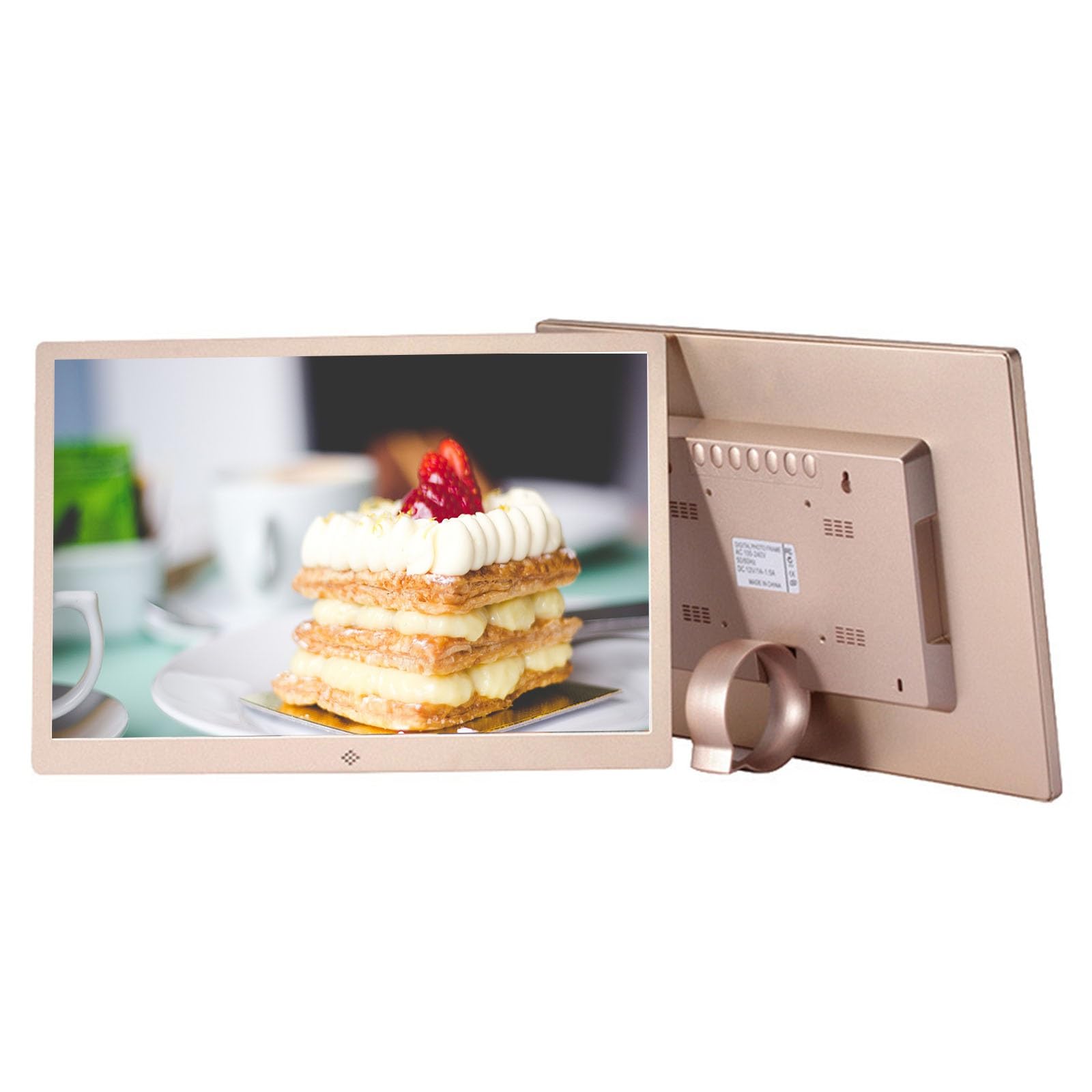 15-inch Metal Wall Mounted Digital Photo Frame - HD Display Electronic Picture Album for Home & Office Decor, Digital Signage for Supermarkets & Hotels (Gold)