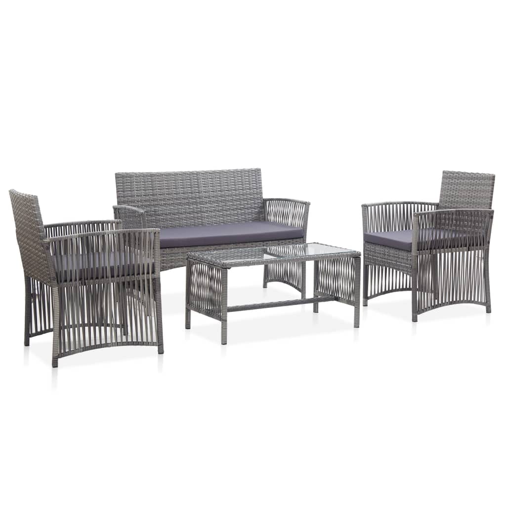 Outdoor Patio Furniture Set - 2-Seater Poly Rattan Sofa Bench, 2 Armchairs & Coffee Table for Garden, Poolside, Backyard (Anthracite) | Durable Weather-Resistant Conversation Set for Relaxing & Entertaining