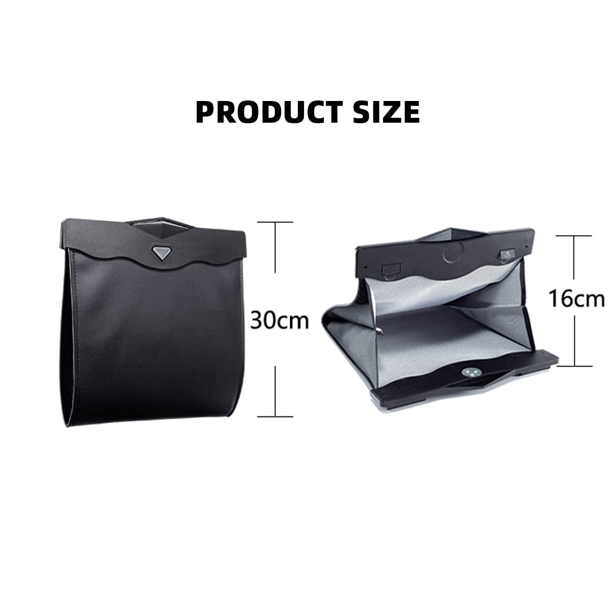 Premium Car Leather Trash Bag with Smart LED Light - Waterproof Vehicle Garbage Can & Organizer for Sedan, SUV, Truck - Ideal for Road Trips, Commuting & Family Travel (Caki)