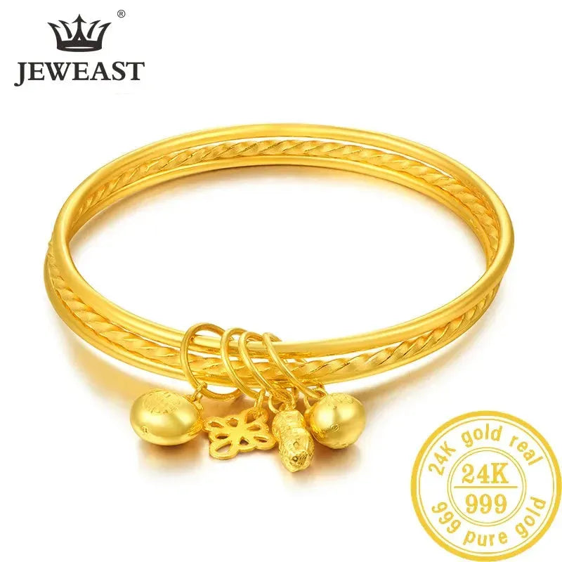 24K Pure Gold Bracelet - 999 Solid Real Gold Bangle for Women, Elegant & Classic Jewelry Gift for Anniversary, Valentine's Day | Trendy & Romantic Fashion Accessory