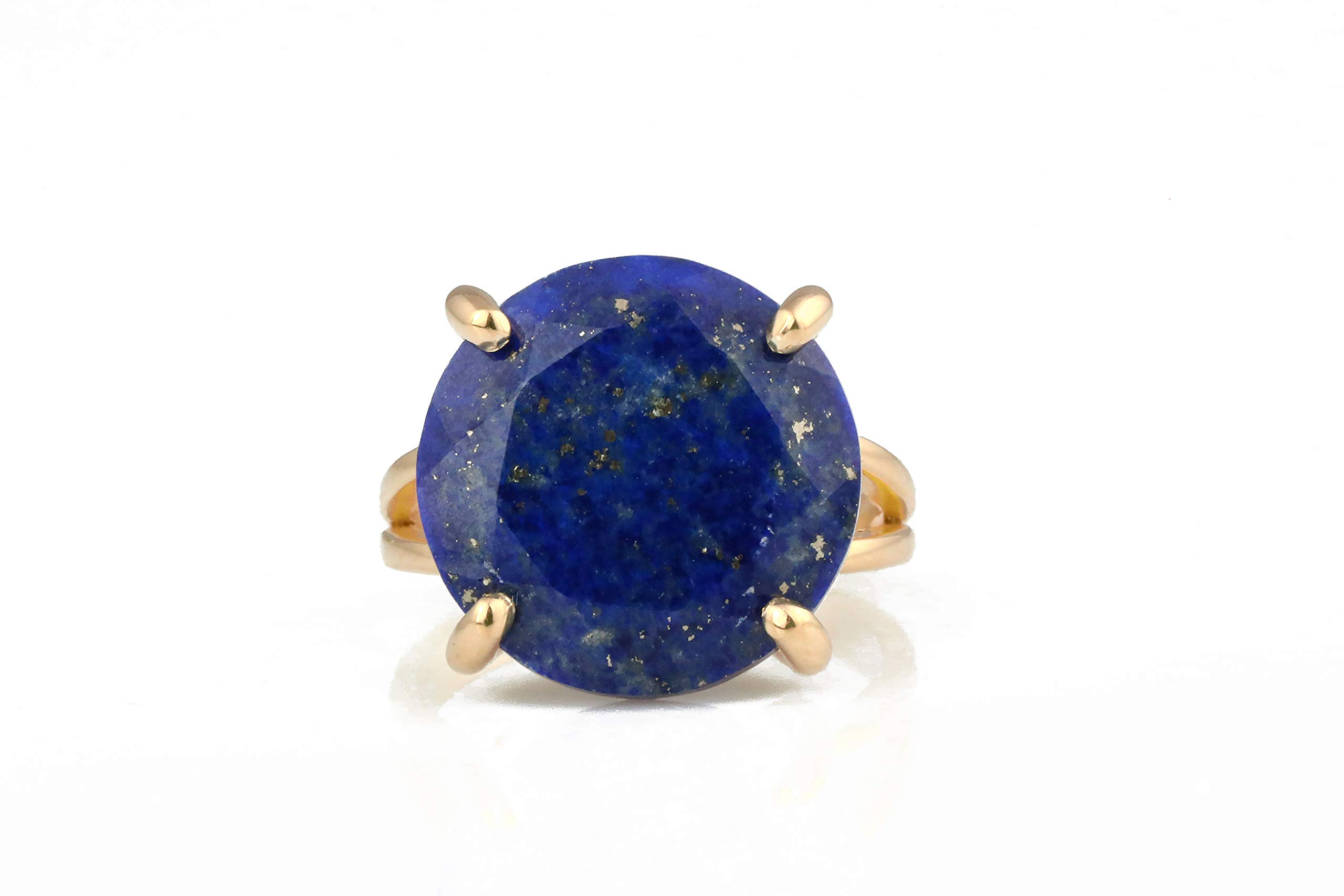 Handmade 14k Rose Gold Lapis Lazuli Gemstone Ring for Women | Round Cut Blue Stone Jewelry | Perfect for Weddings, Anniversaries & Evening Parties | Elegant Gift Box Included