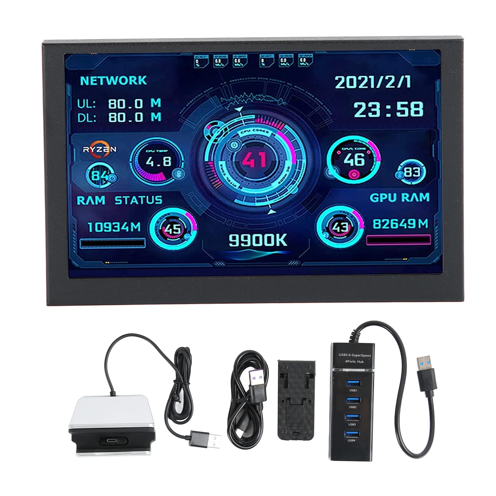 Goshyda 5-Inch IPS USB PC Temperature Monitor - Full Viewing Angle Display for CPU, GPU, RAM Data - Ideal for Gaming Rigs, Workstations & PC Case Secondary Screen
