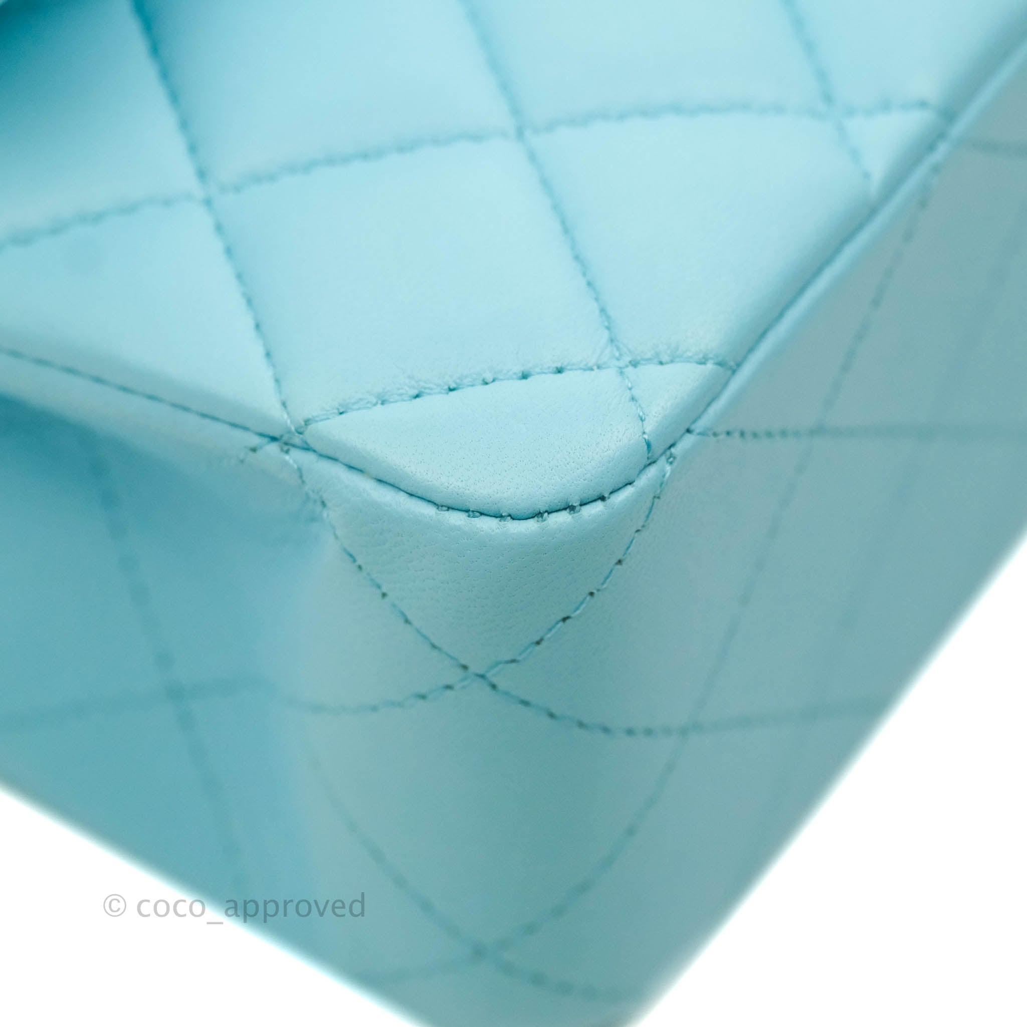 Chanel Classic Medium Double Flap Bag in Tiffany Neon Blue Lambskin with Silver Hardware 21S Collection - Perfect for Evening Events & Luxury Fashion Accessories