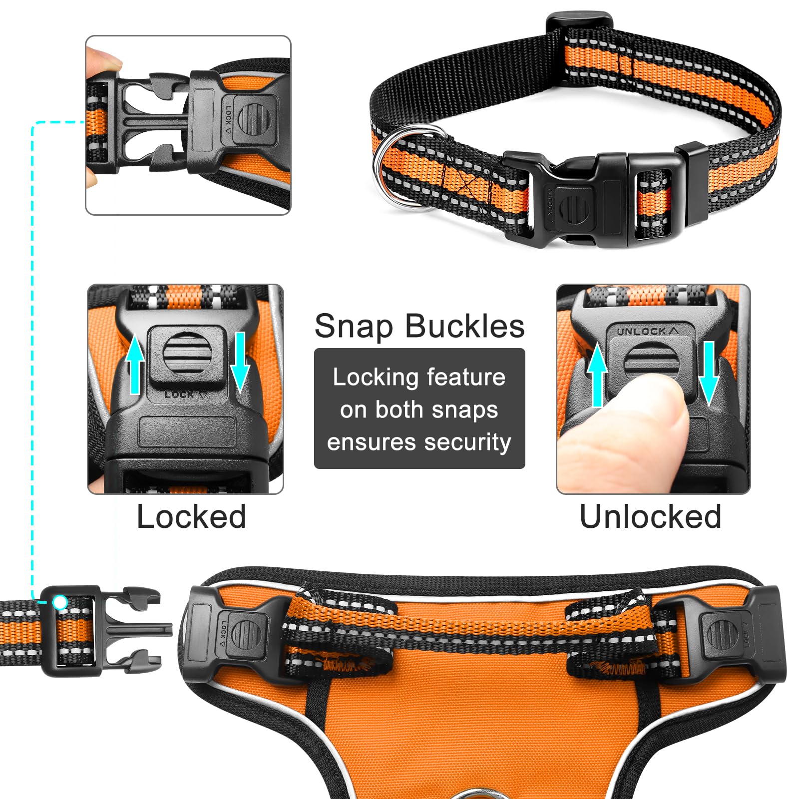 WINSEE No Pull Dog Harness with Collar - Adjustable Reflective Oxford Vest for Small Medium Large XL Dogs - Front & Back Leash Clips & Control Handle - Perfect for Walking, Hiking & Outdoor Adventures