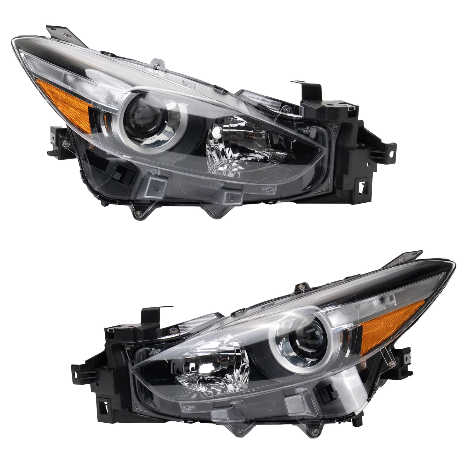 2017-2018 Mazda 3 Headlight Assembly Set - Halogen Compatible Driver & Passenger Side (MA2502149 MA2503149 MA2518175 MA2518177 MA2519175 MA2519177) - Perfect for Night Driving & Auto Replacement