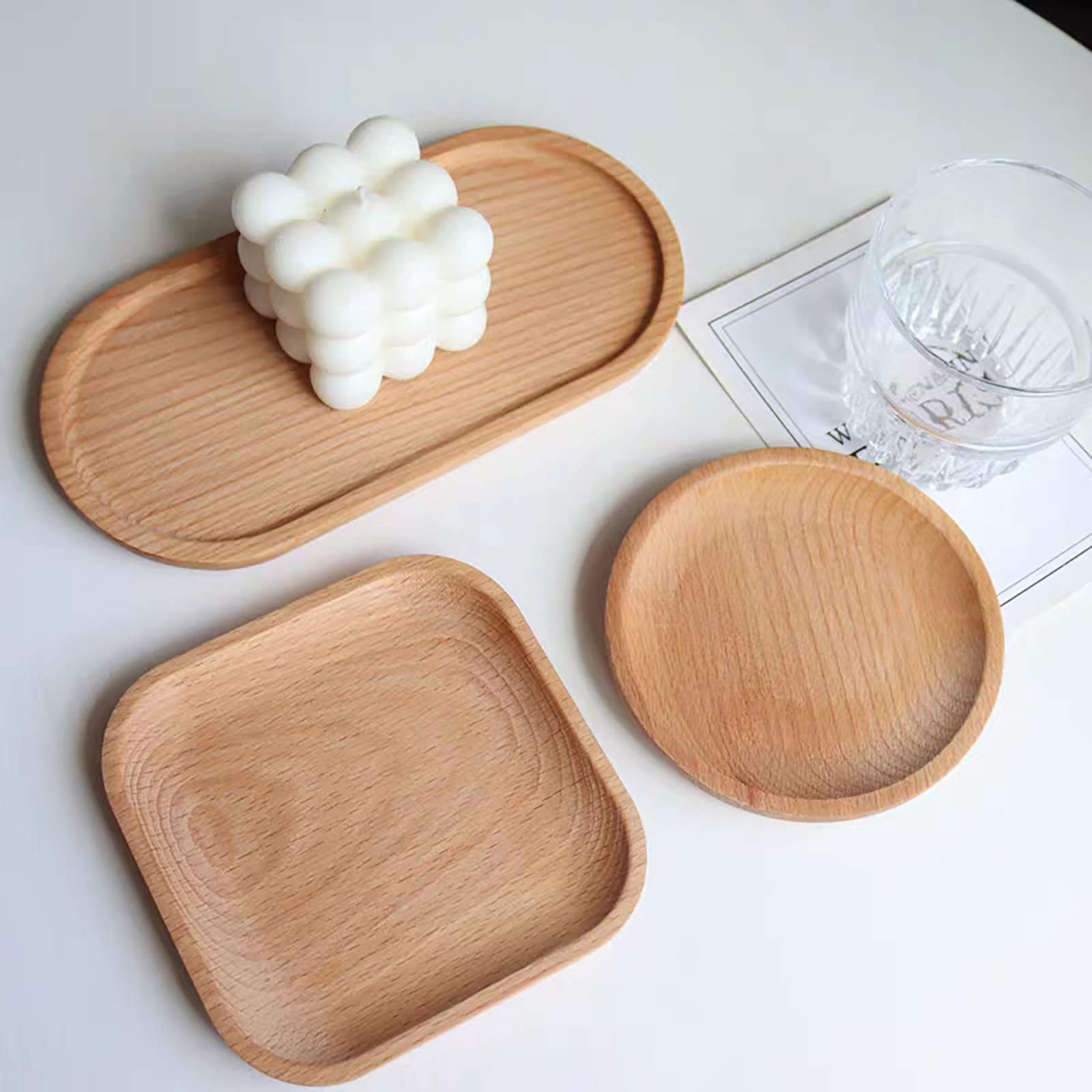 Wooden Jewelry Display Tray - Small Decorative Ring Dish, Key Holder & Jewelry Organizer for Earrings, Necklaces, Bracelets, Watches (Rounded) - Perfect for Dresser Top, Vanity Decor & Gift Giving