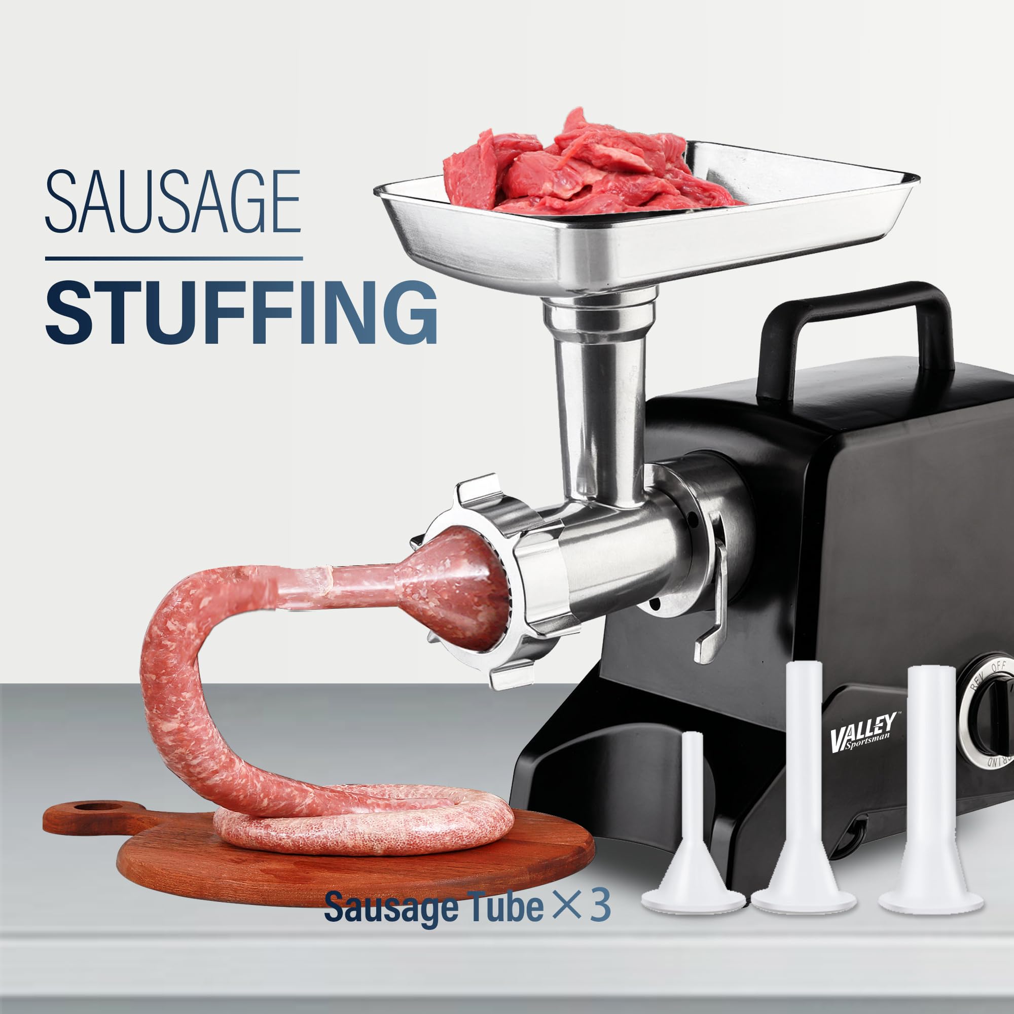 Powerful 575W Electric Meat Grinder - Heavy Duty Aluminum Meat Mincer & Sausage Stuffer with 3 Grinding Plates - Perfect for Home Kitchen, Butcher Shop & BBQ Party (Black)