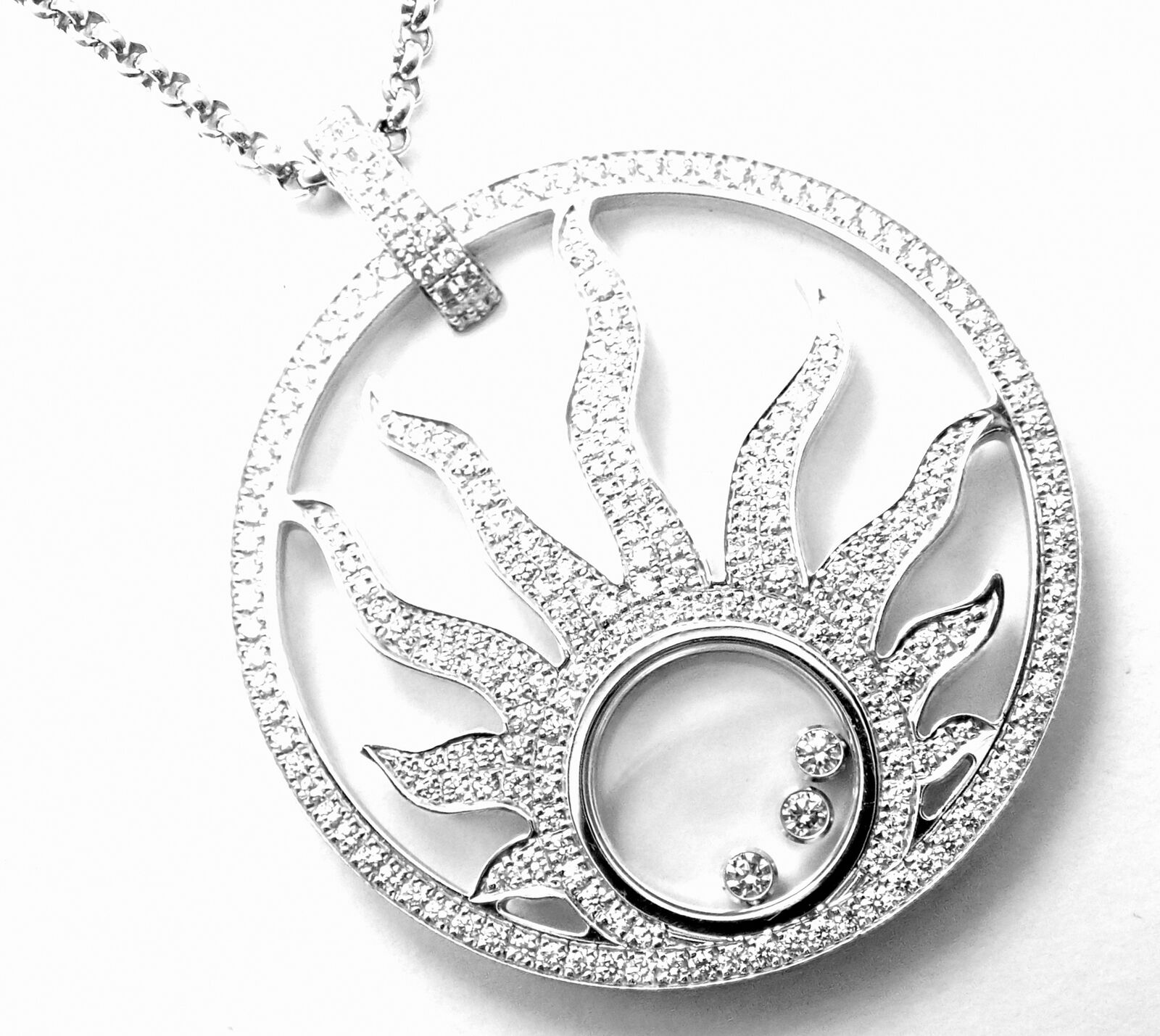 Authentic Chopard Happy Diamond Sun 18K White Gold Pendant Necklace for Women - Luxury Diamond Jewelry Gift for Anniversary, Birthday & Special Occasions