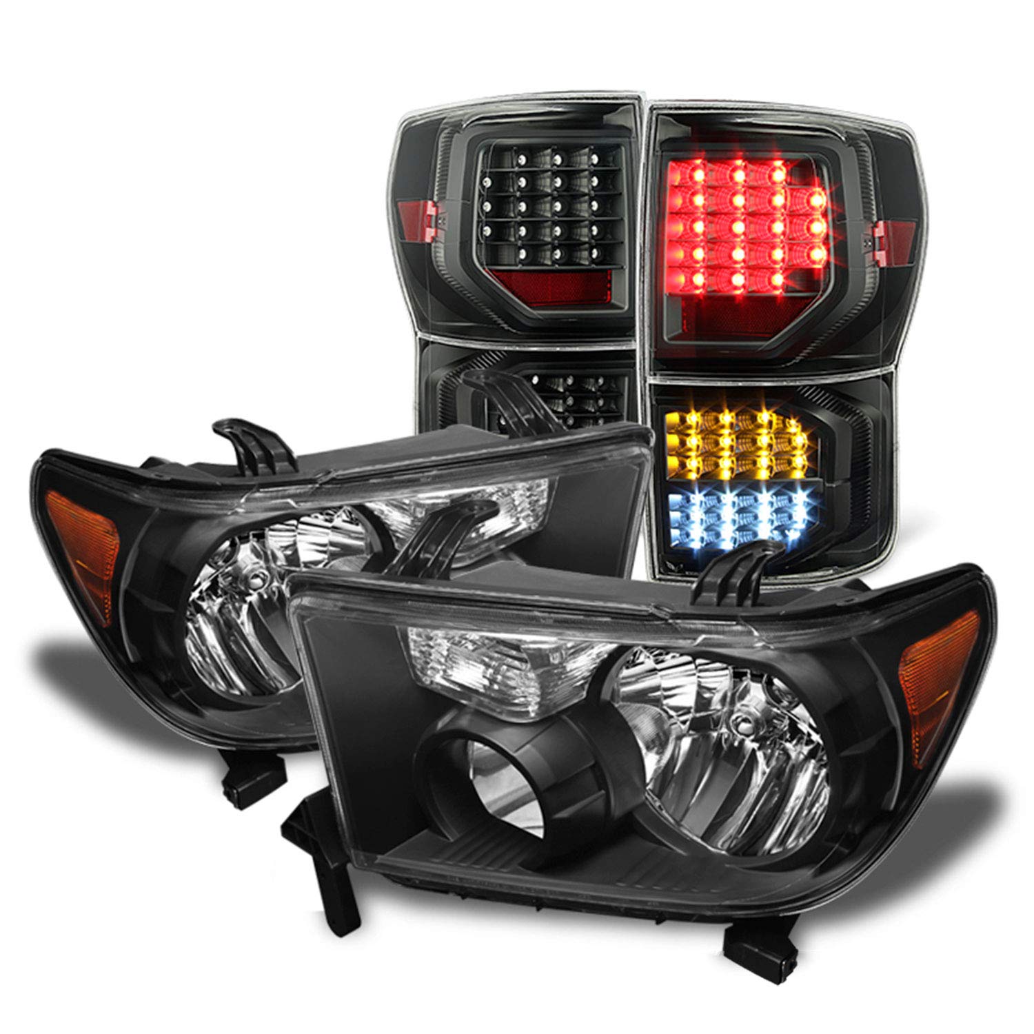 AKKON Black LED Headlights & Tail Lights for 2007-2013 Toyota Tundra - Direct Replacement Pair (Left+Right) - Upgrade Your Truck's Style & Night Visibility for Safer Driving