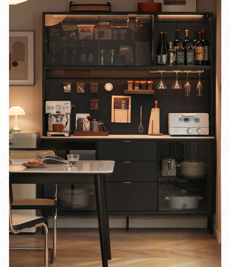 Premium Oak Solid Wood Sideboard with Slate Top - Rustic Dining Room Buffet & Storage Cabinet for Home Decor