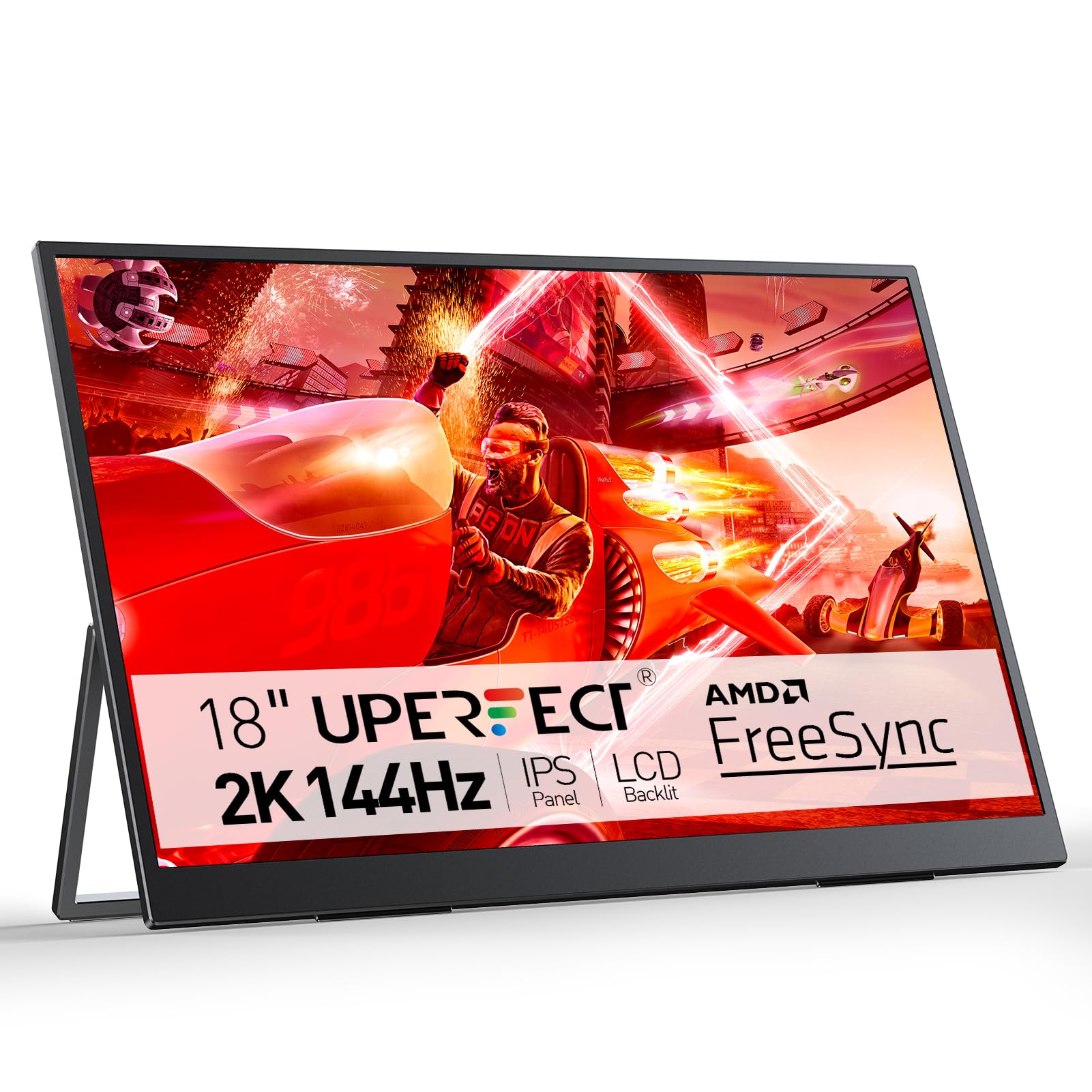 UPERFECT 18-inch 2K Portable Monitor - 144Hz, 100% DCI-P3, 500Nits, VESA Mount, Ultra-Slim Frameless IPS HDR Gaming Display with FreeSync - Perfect Travel Second Screen for Laptop, Office & Gaming Setup