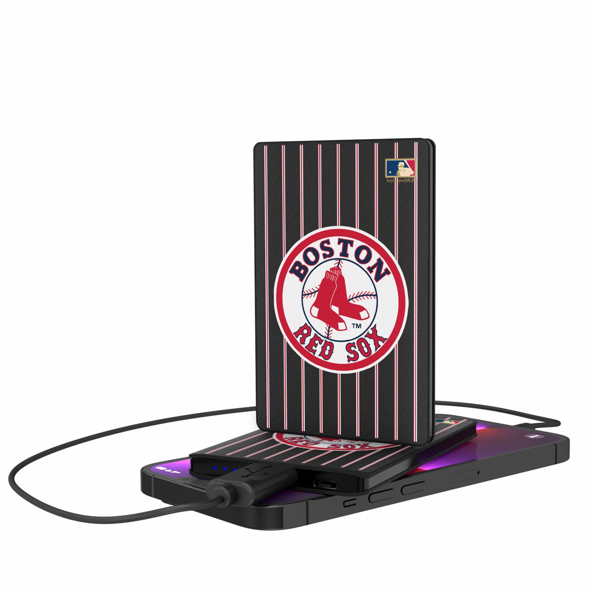Boston Red Sox Cooperstown Collection Pinstripe 2500mAh Credit Card Power Bank - Perfect for Baseball Fans, Travel & Emergency Charging (1976-2008 Commemorative Edition)