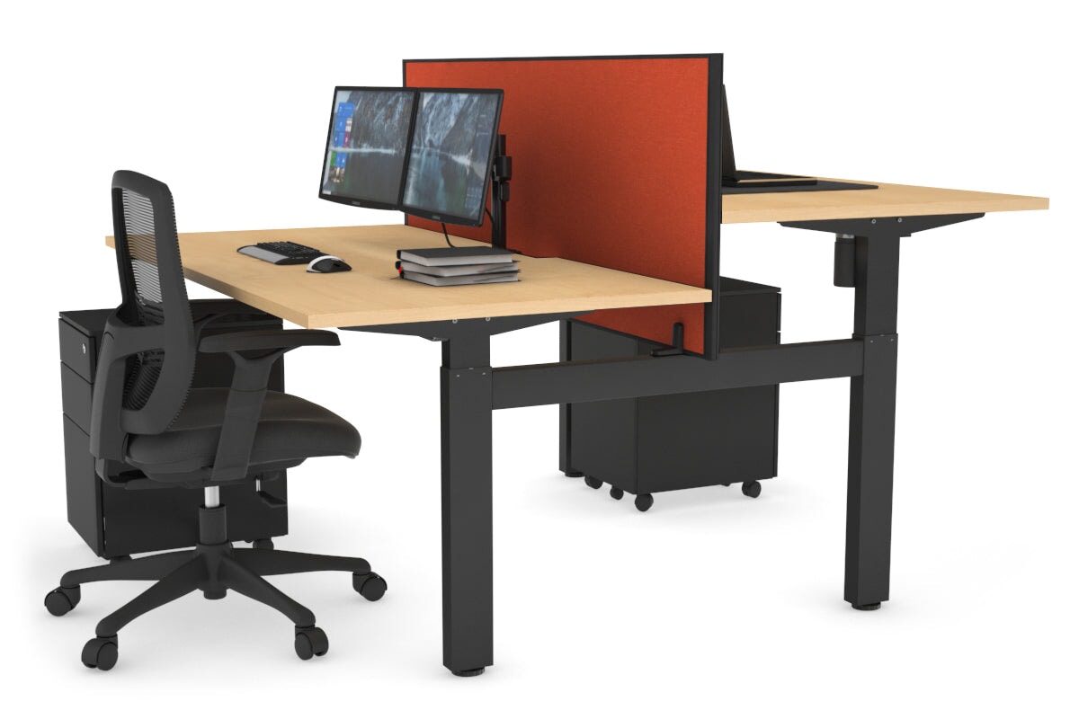 Adjustable Height 2-Person H Bench Workstation - Black Frame [1200L x 800W with Cable Management] - Perfect for Office, Home Workspace & Collaborative Work Environments
