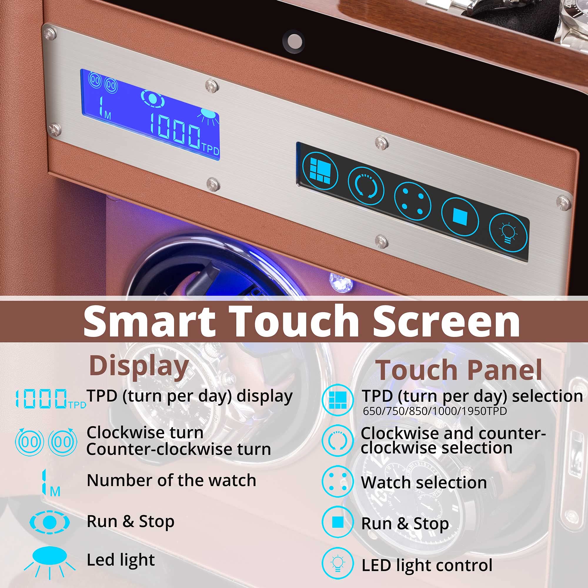 Premium Automatic Watch Winder for Rolex - 2 Silent Motors, LCD Display & 3 Storage Boxes - Built-in LED Light, 4 Adjustable Watch Pillows - Walnut Wood Case with AC Adapter - Perfect for Watch Collections, Travel & Nightstand Storage