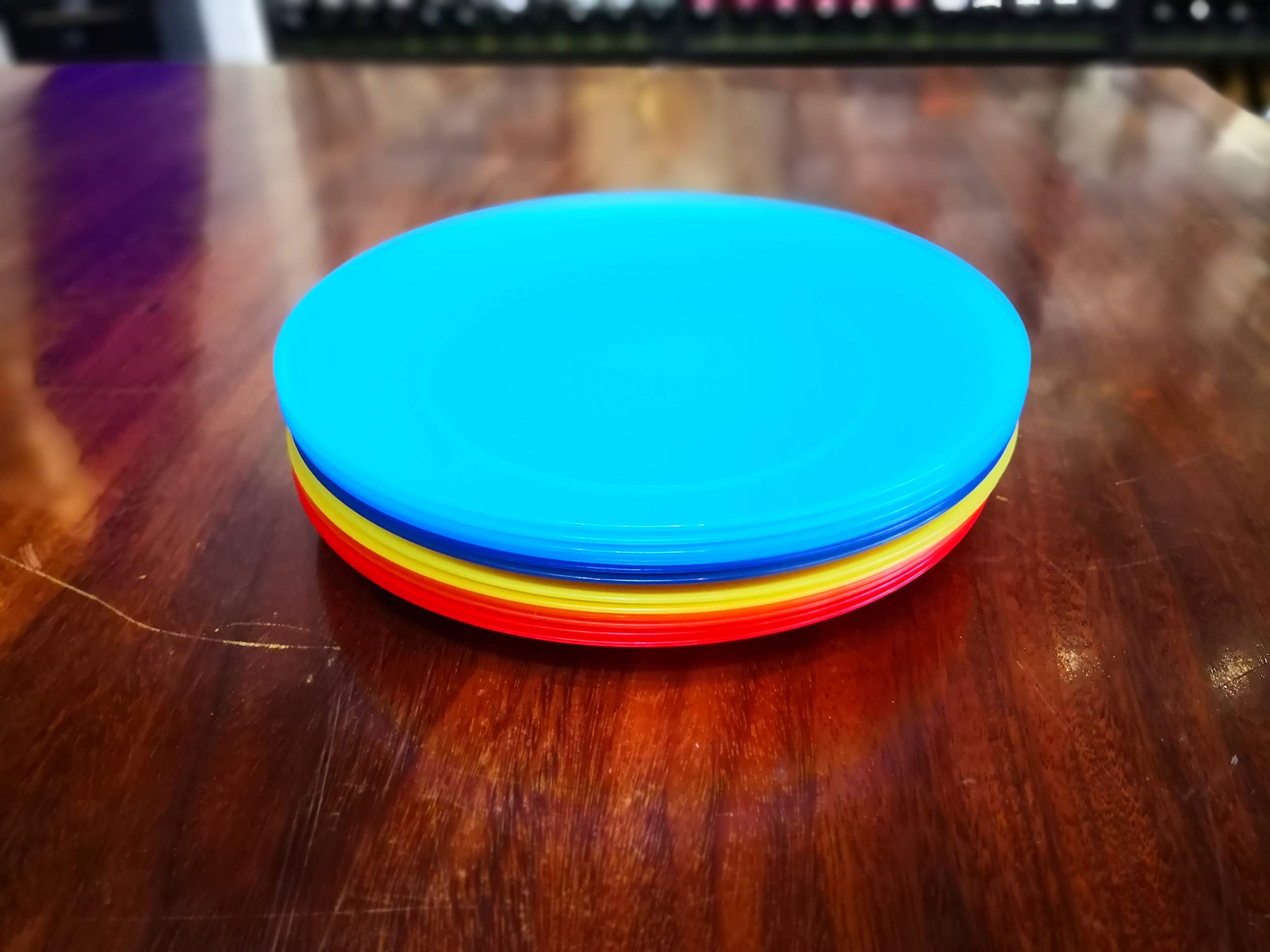 12-Pack Reusable Plastic Dinner Plates - 10 Inch Unbreakable, BPA-Free, Dishwasher & Microwave Safe - Colorful Lightweight Plates for Kids, Kitchen, Camping, Picnics, Parties & Outdoor Dining