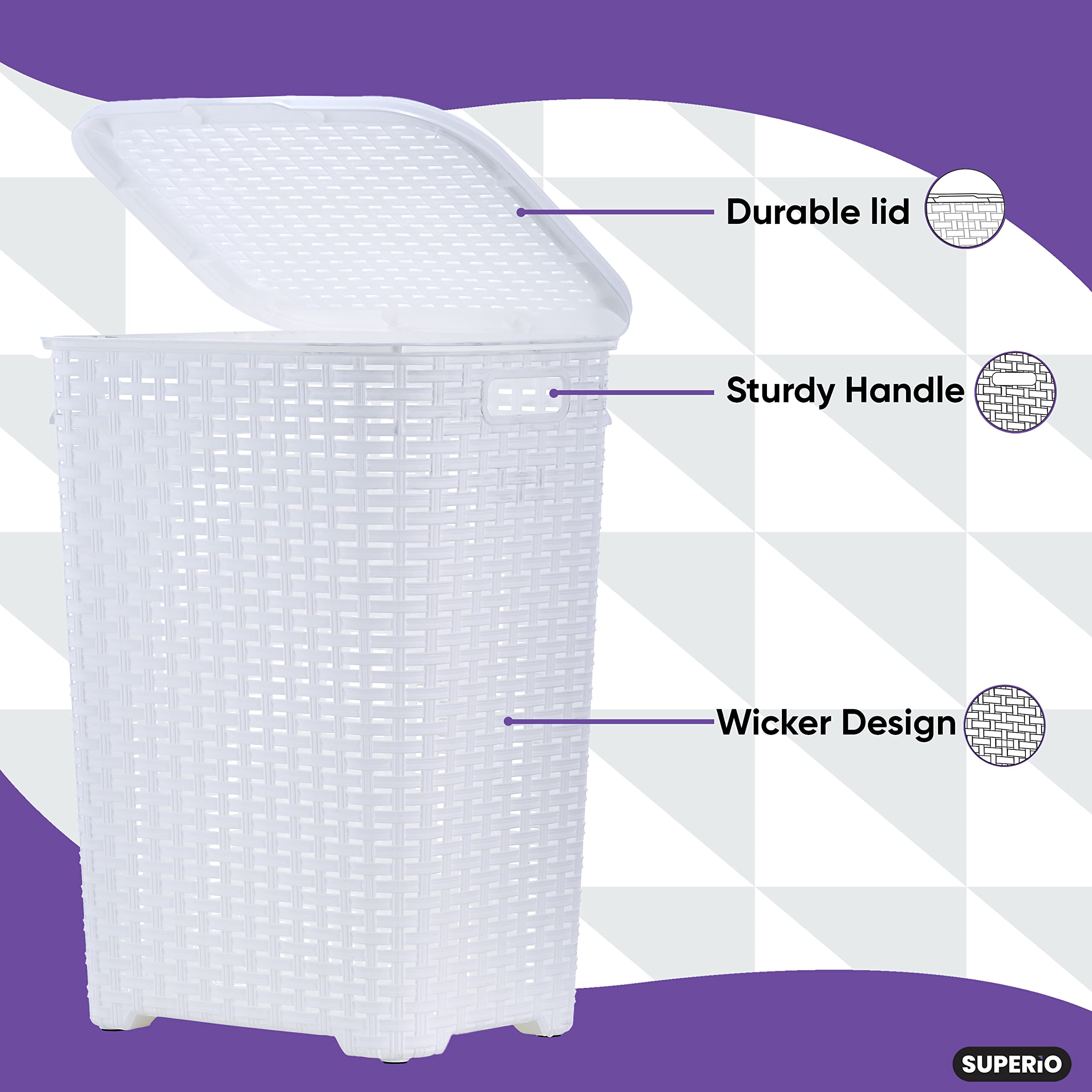 Premium Rattan Laundry Hamper and Basket Set - Wicker Style with White Base & Black Trim - Perfect for Bedroom, Bathroom, and Closet Organization