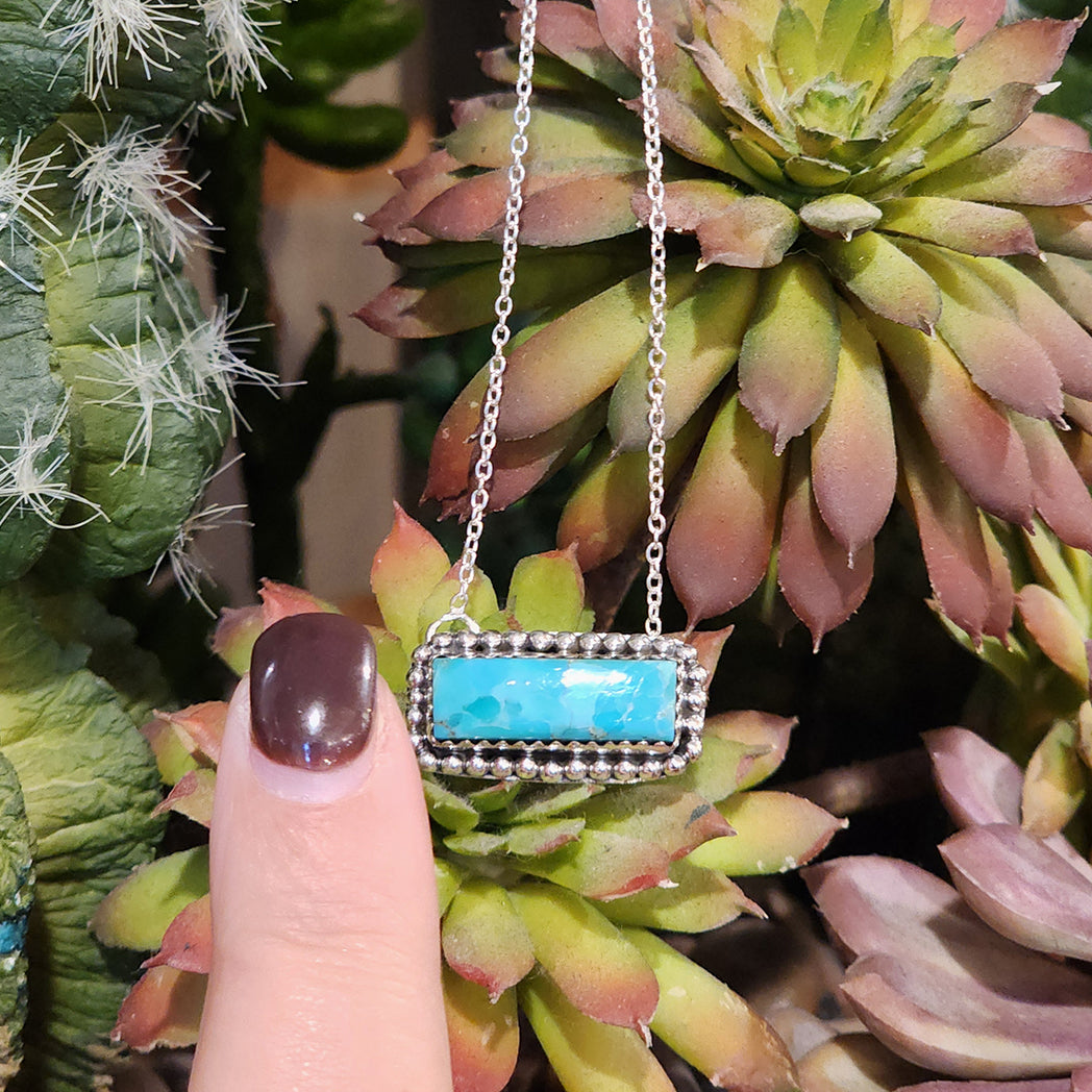 Juliet Kingman Turquoise Small Bar Necklace - Handmade Sterling Silver Pendant for Women - Perfect for Casual Wear, Layering & Gift Giving