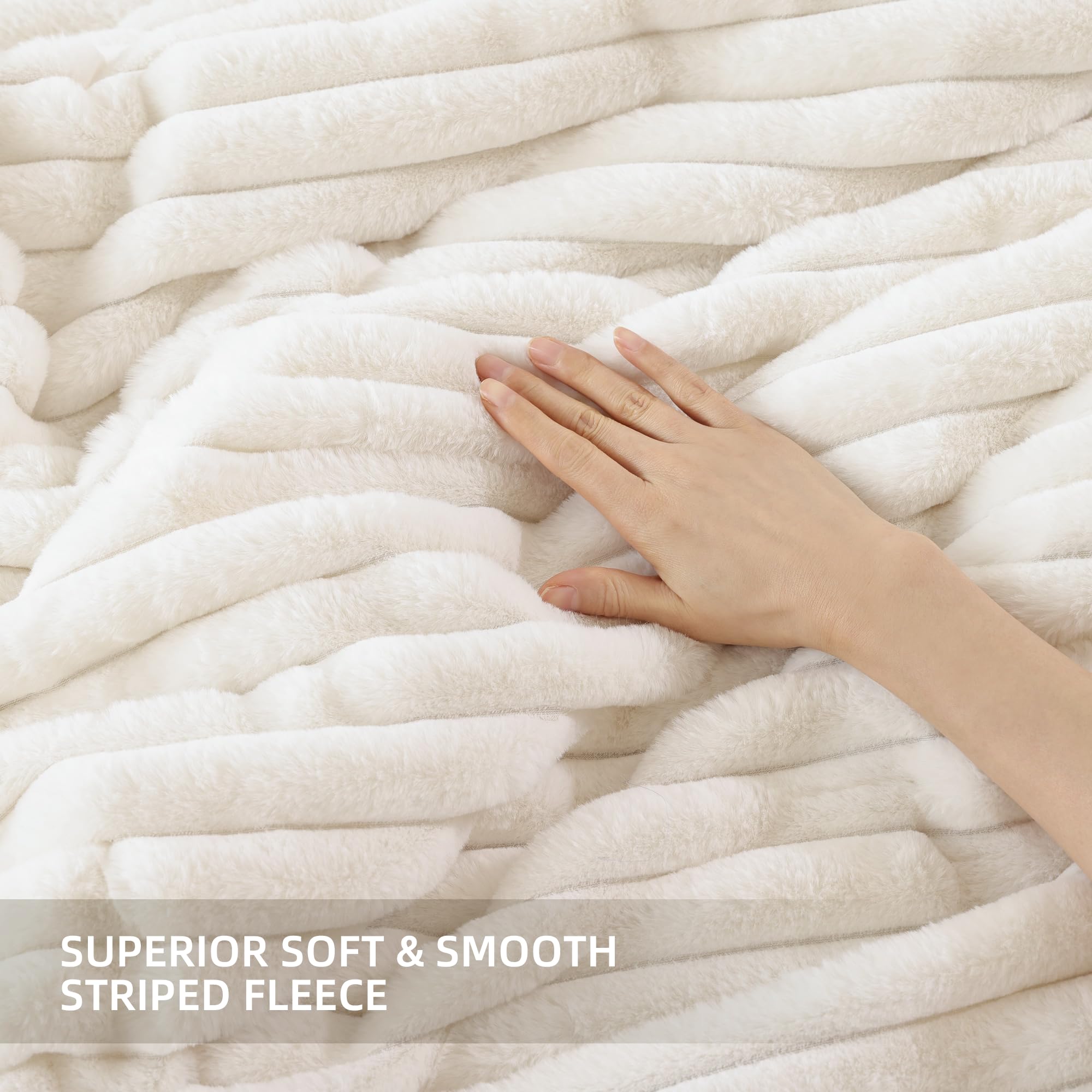 Luxury Fluffy Queen Comforter Set 3-Piece - Cream White Faux Fur Bedding, Ultra Soft & Warm Fleece Blanket for All Seasons, Includes 2 Pillow Shams | Cozy Bedroom Upgrade for Winter Nights & Hotel-Style Comfort
